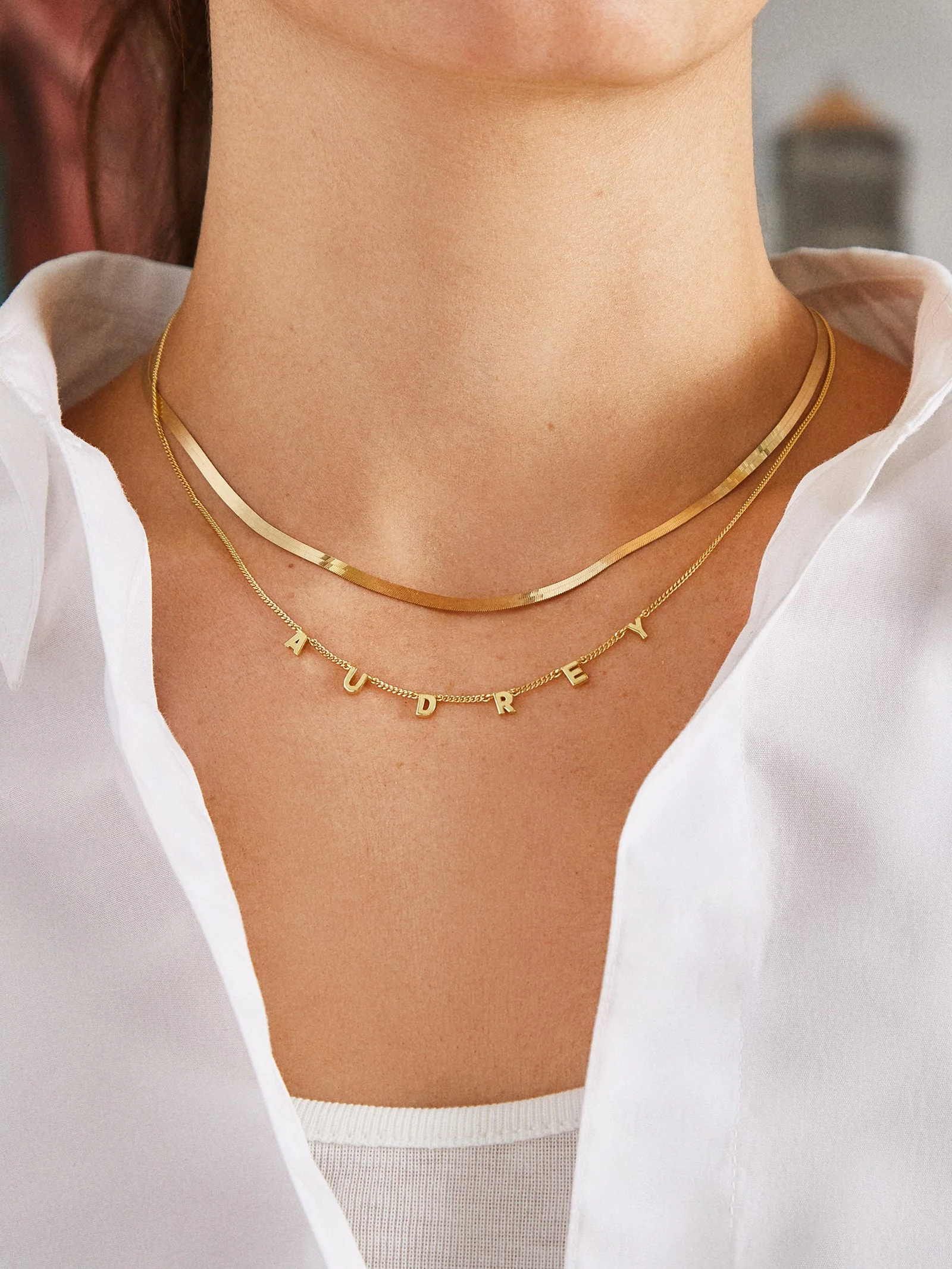 Mini 14K Gold Spaced Letter Custom Name Necklace - 14K Gold