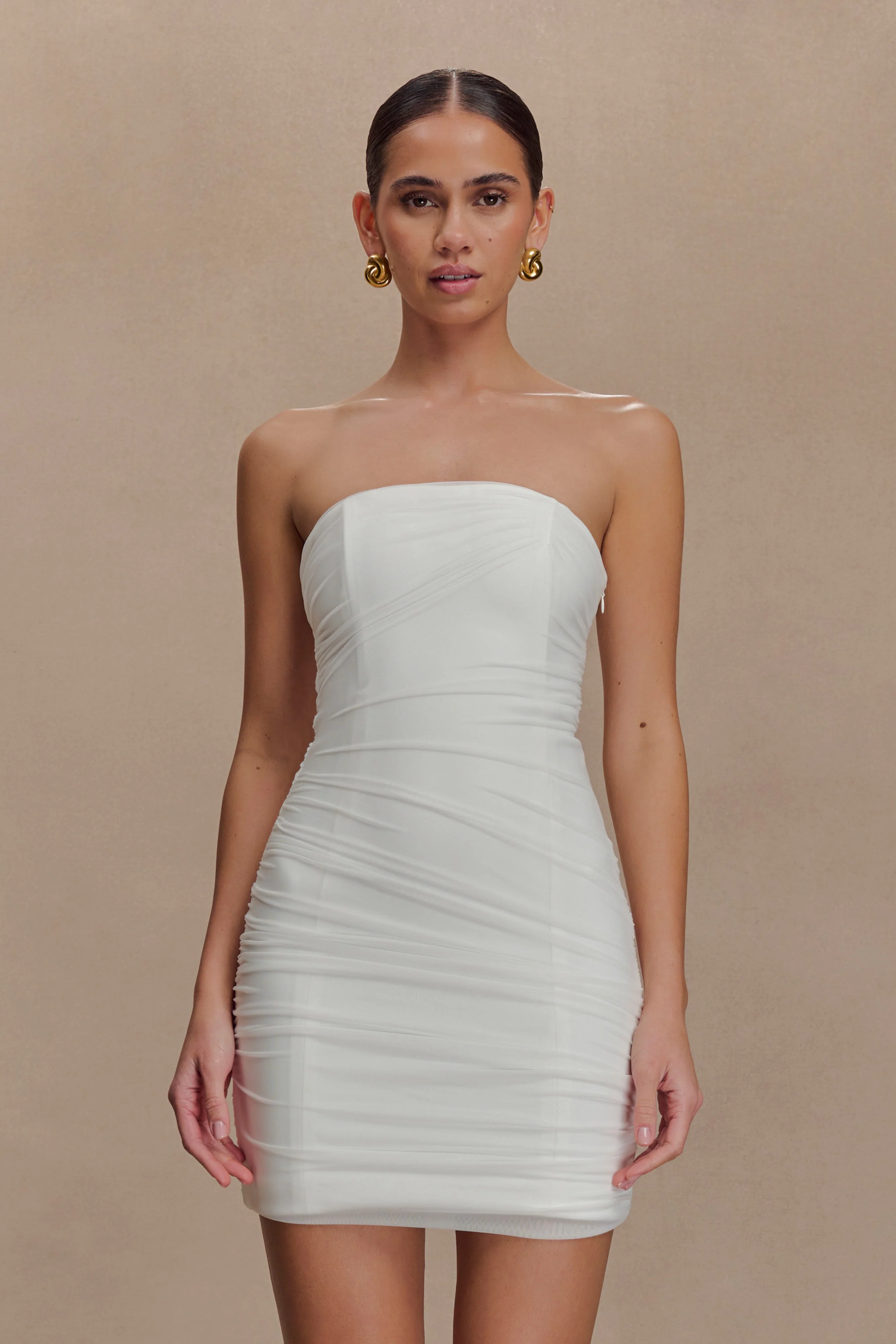Jianna Strapless Mesh Mini Dress - White