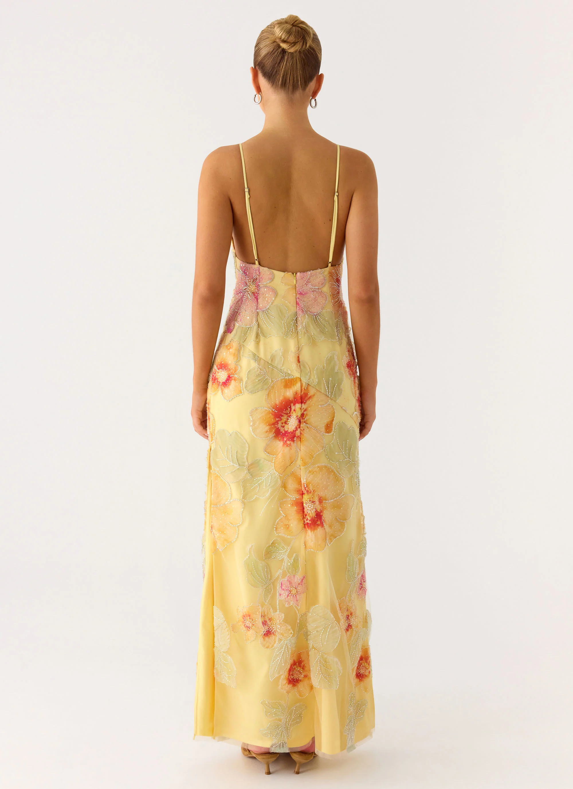 Morning Light Beaded Maxi Dress - Yellow Floral Beaded
