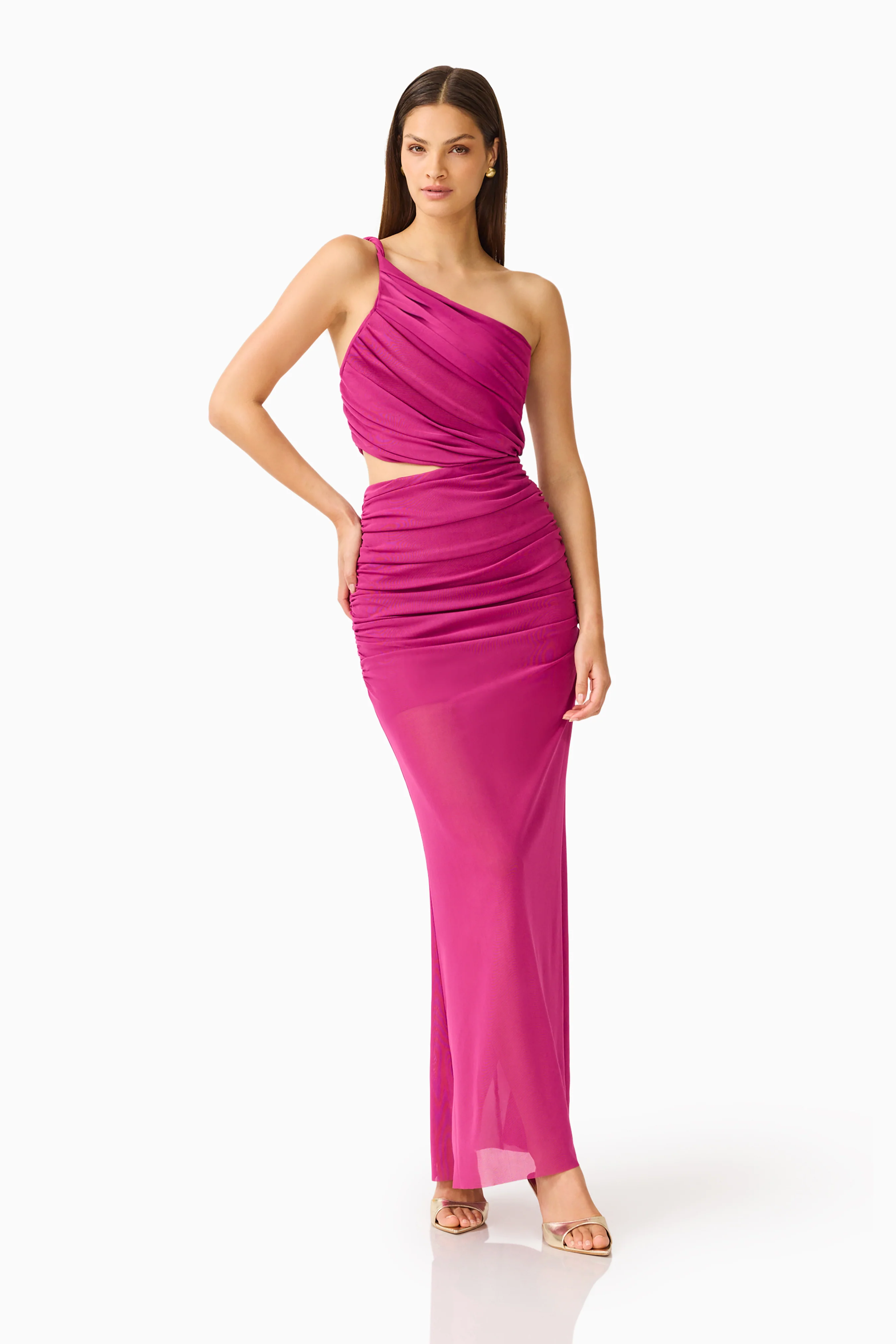 CURAAE Azura One Shoulder Maxi Dress in Magenta Pink
