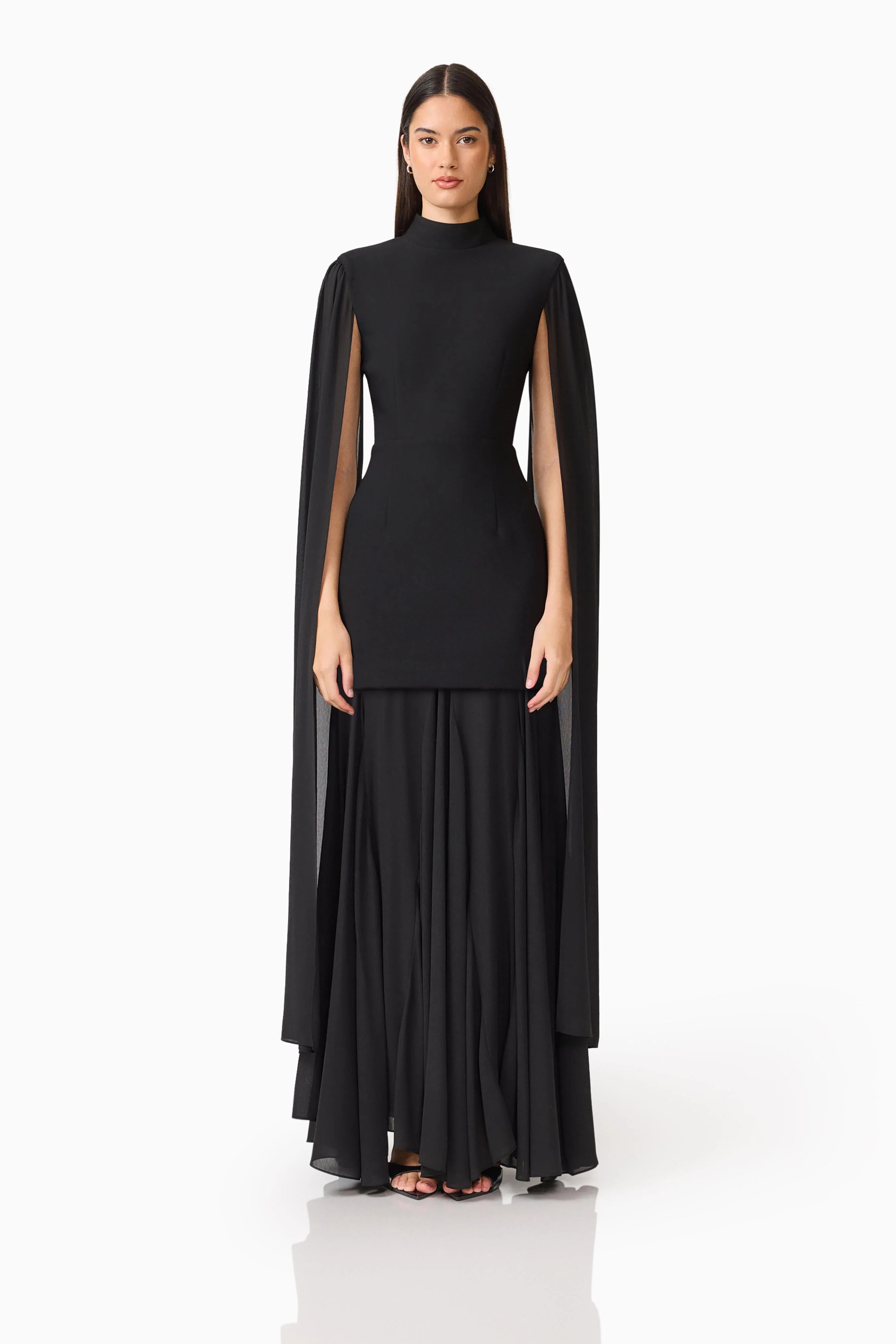 Odelia Cape Sleeve Gown in Black