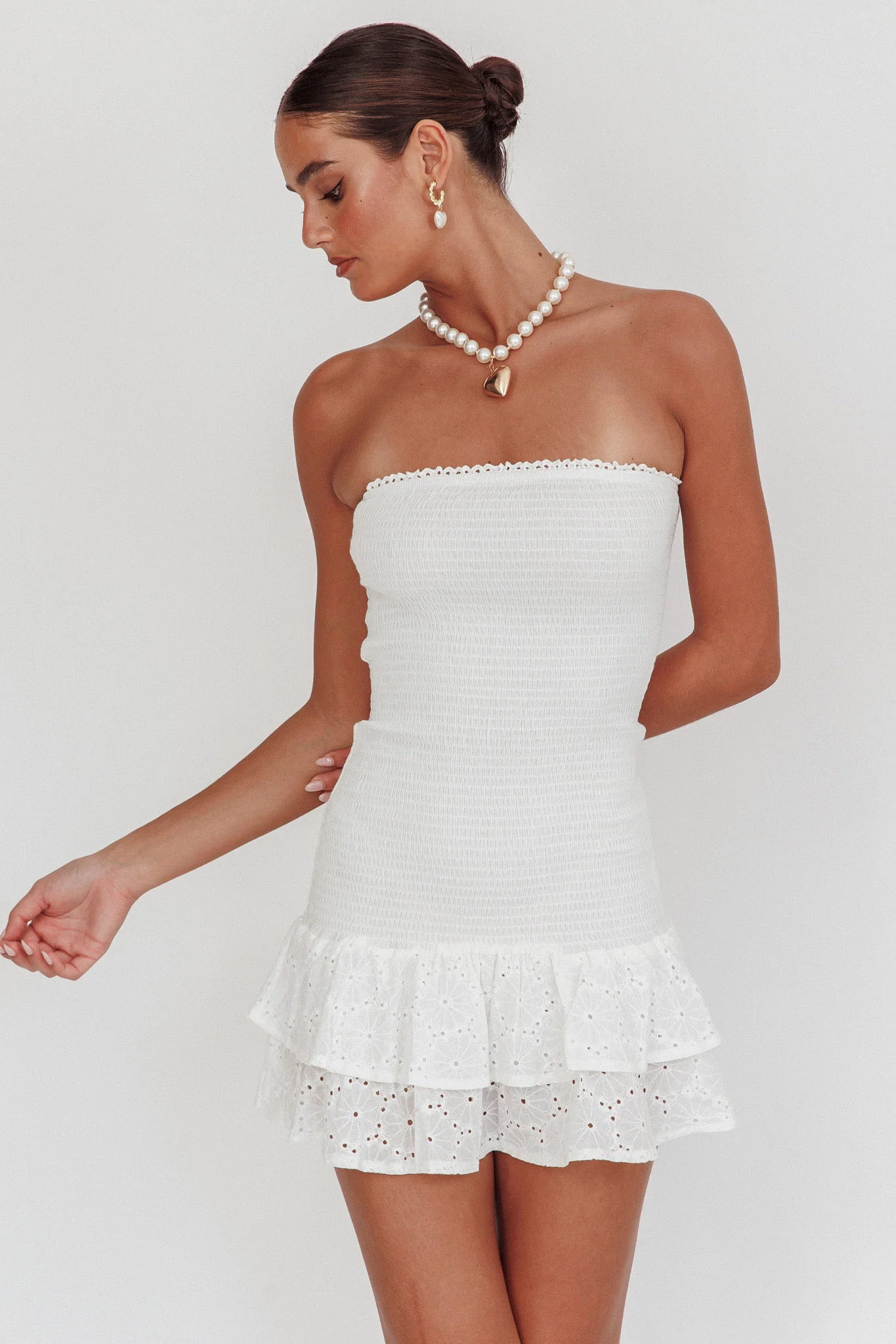 Dream Time Strapless Shirred Mini Dress Off White - luluinthesky