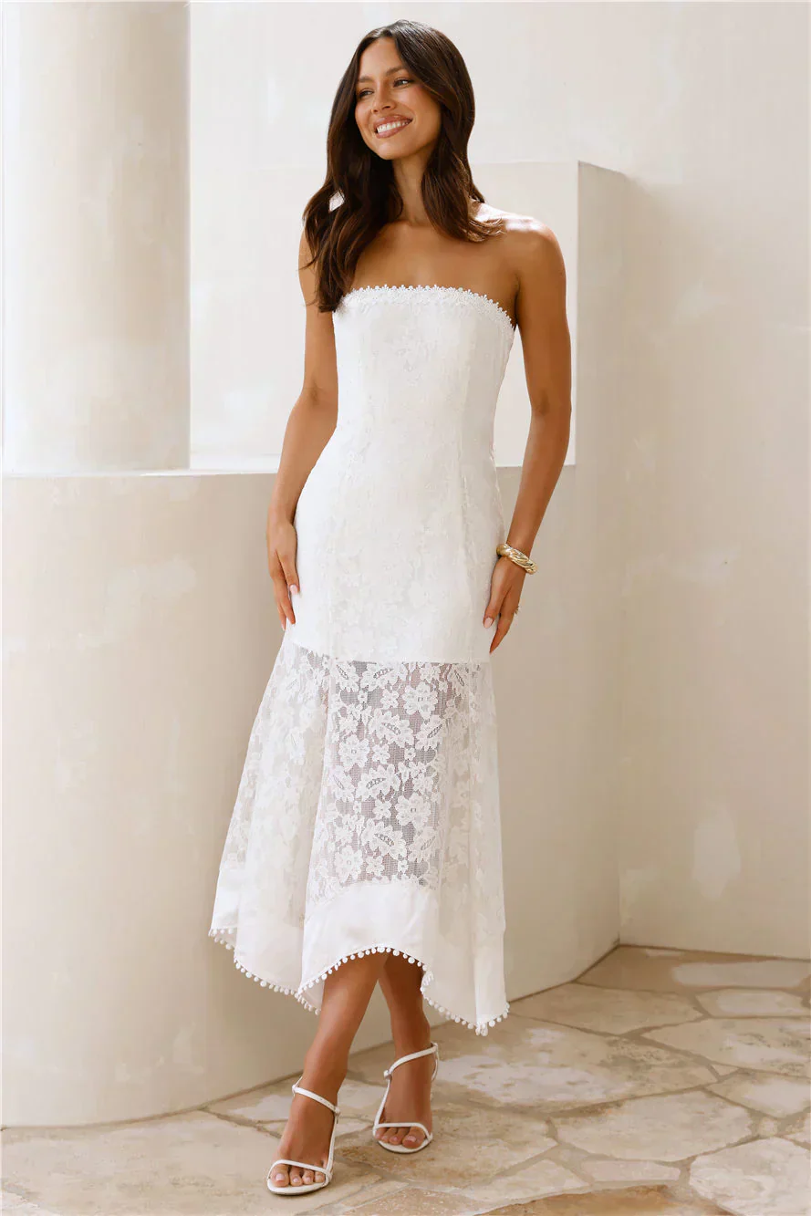Luxe Petal Lace Strapless Maxi Dress - luluinthesky
