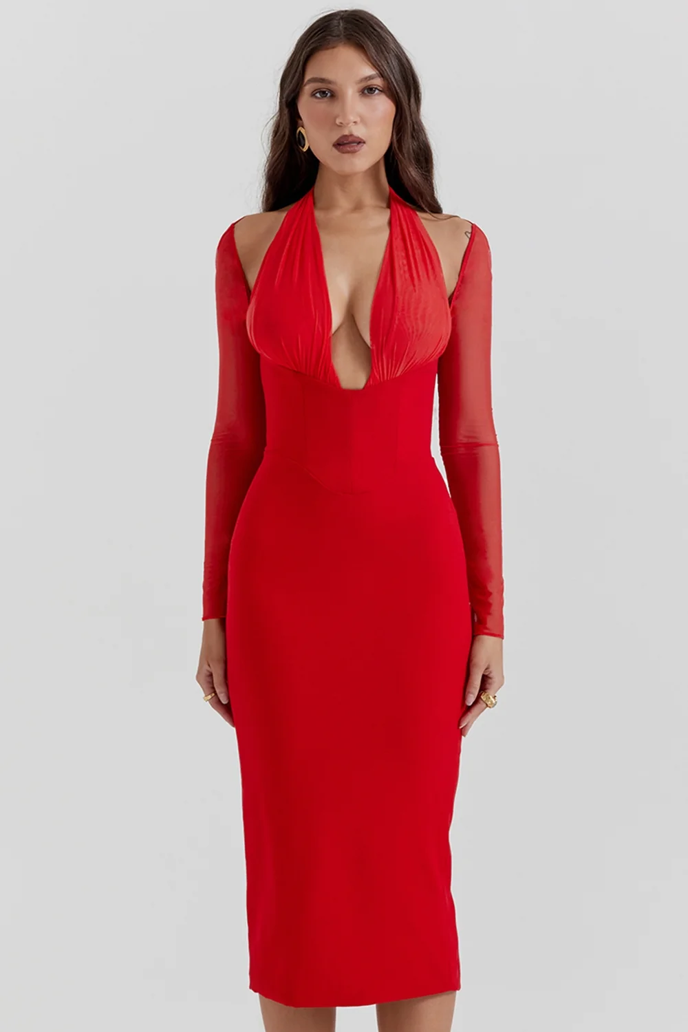 Scarlet Plunge Midi Dress