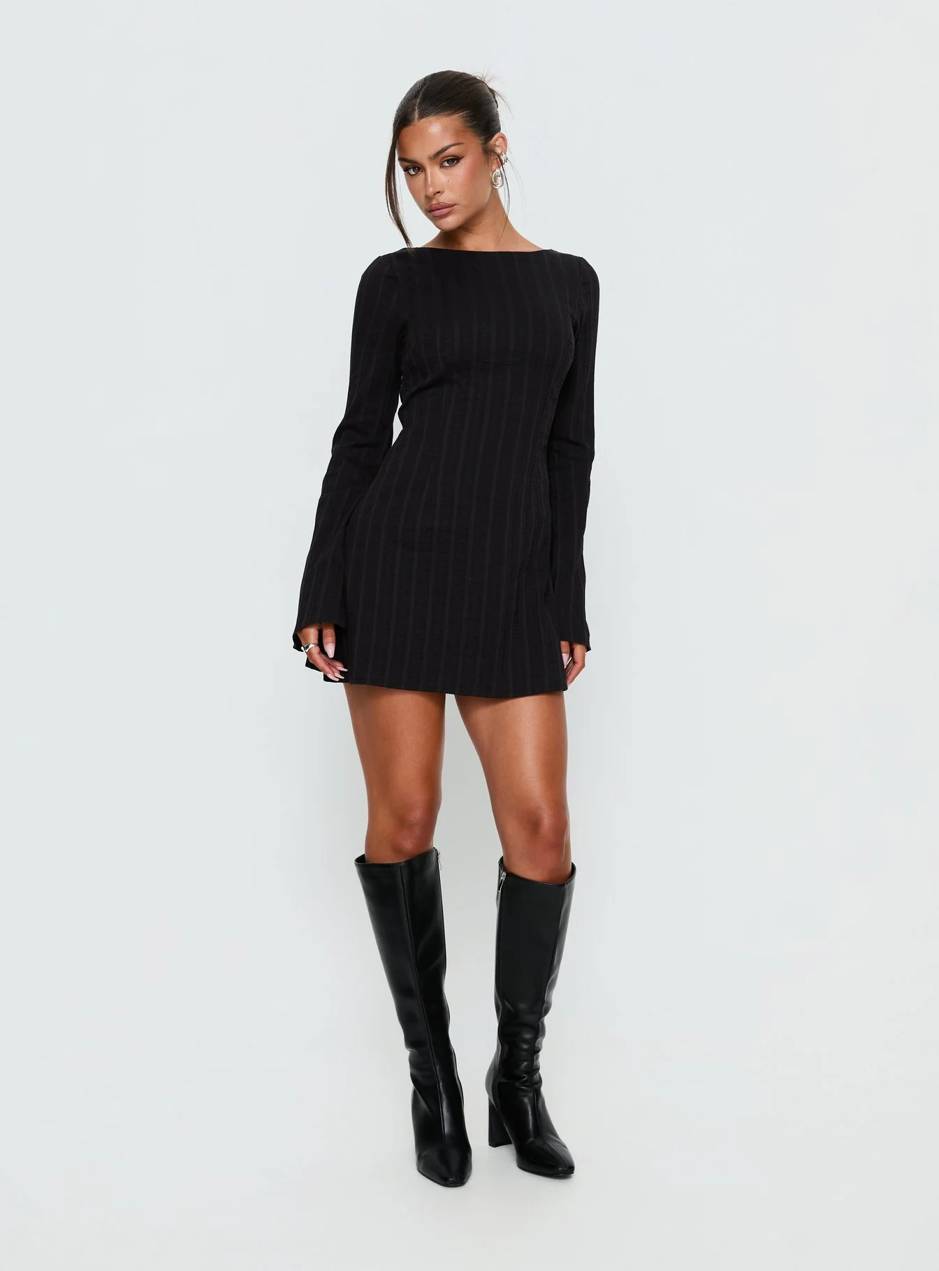 Alfalfa Long Sleeve Mini Dress Black