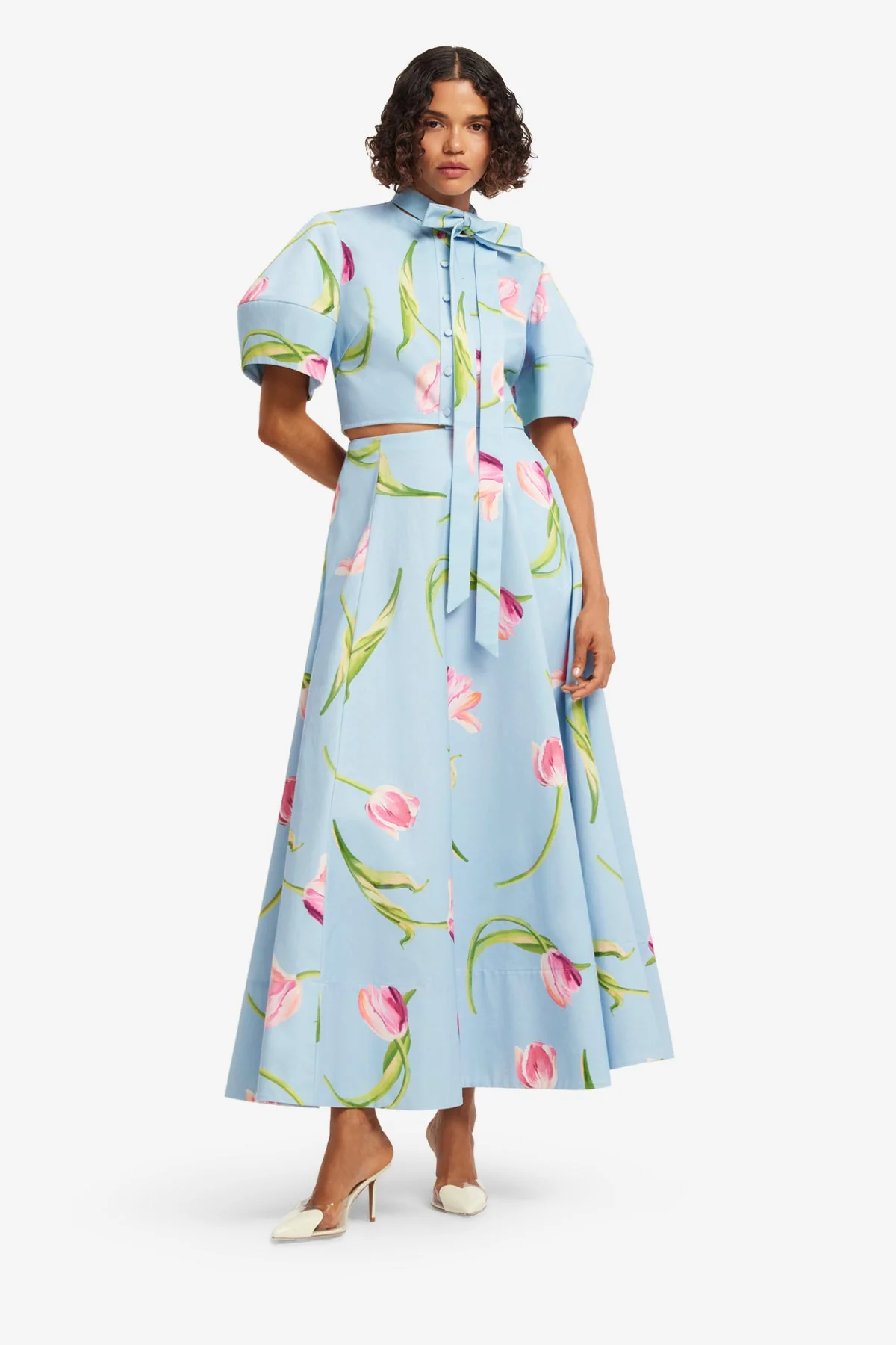 Elina Maxi Skirt - Tulip Print in Blue
