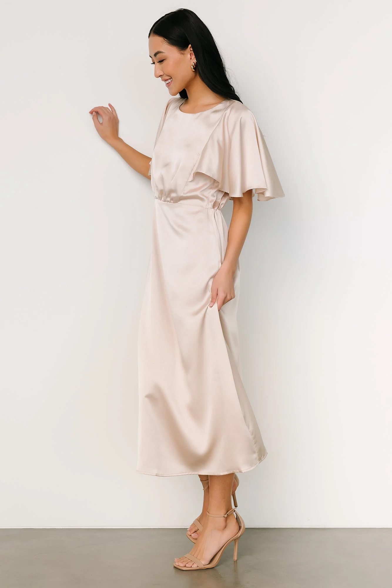 Cinta Satin Midi Dress | Champagne - luluinthesky