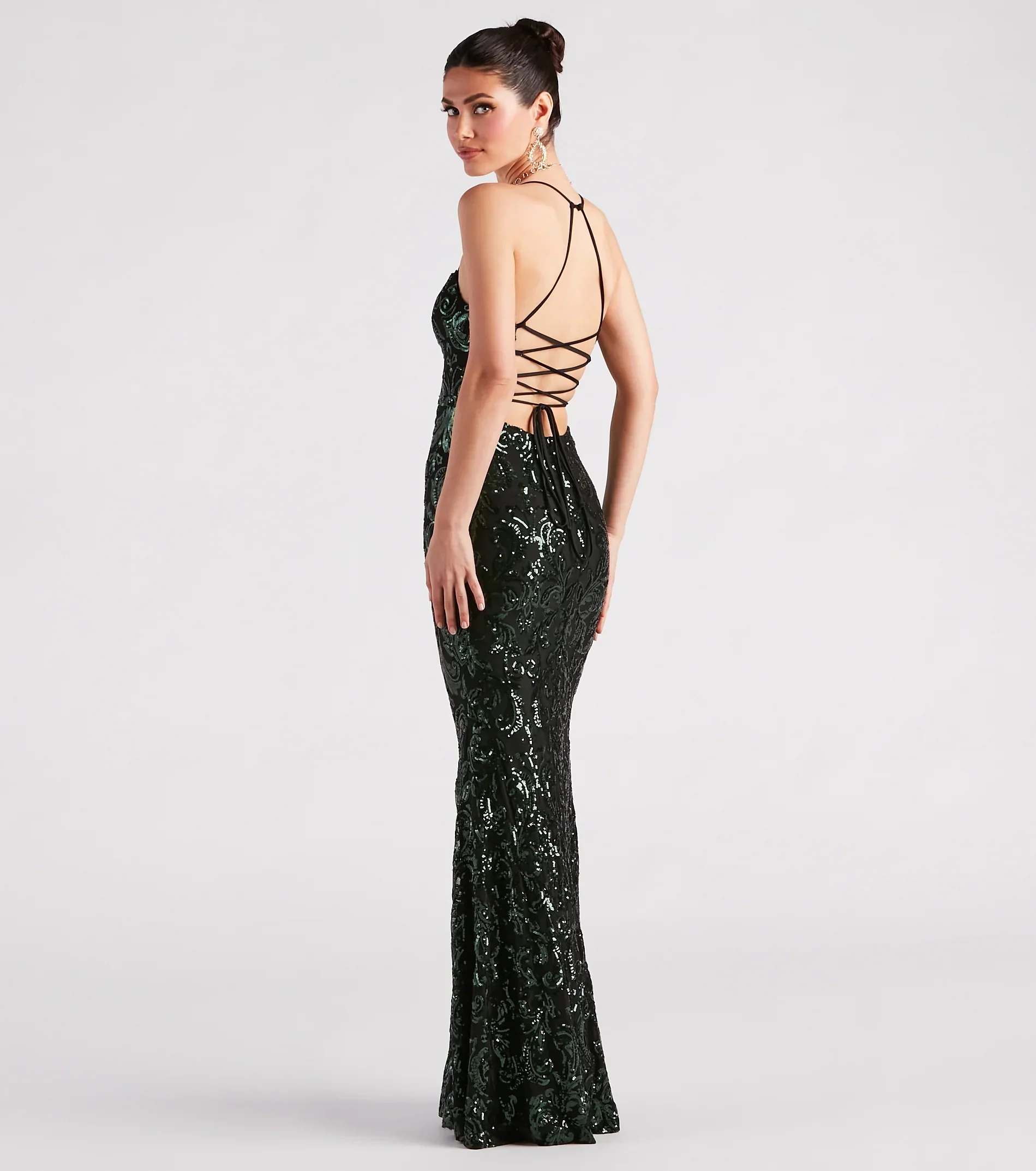 Lacie Formal Sequin Lace-Up Mermaid Dress