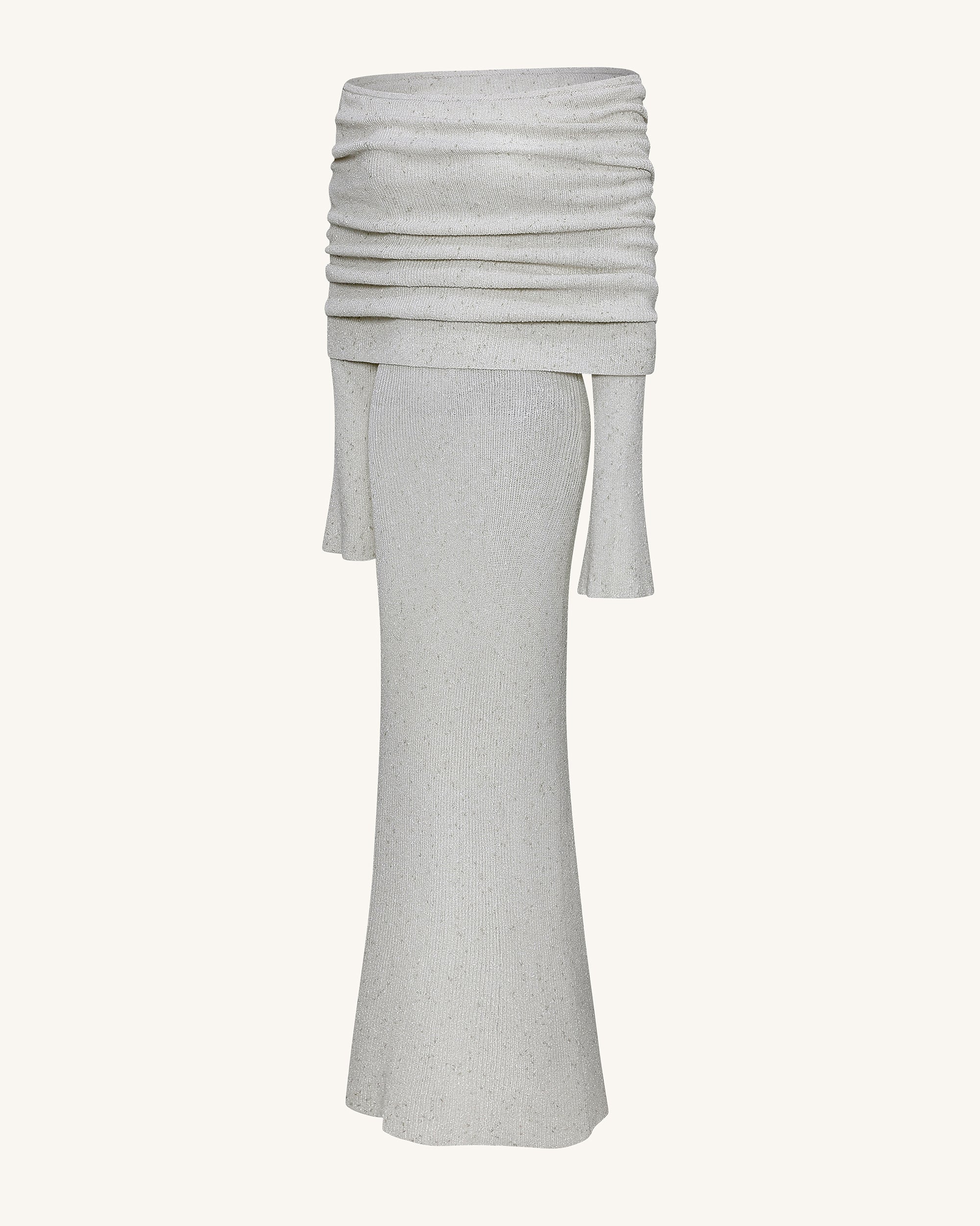 Knit Off-Shoulder Maxi Dress - Cream - FASHION NOB