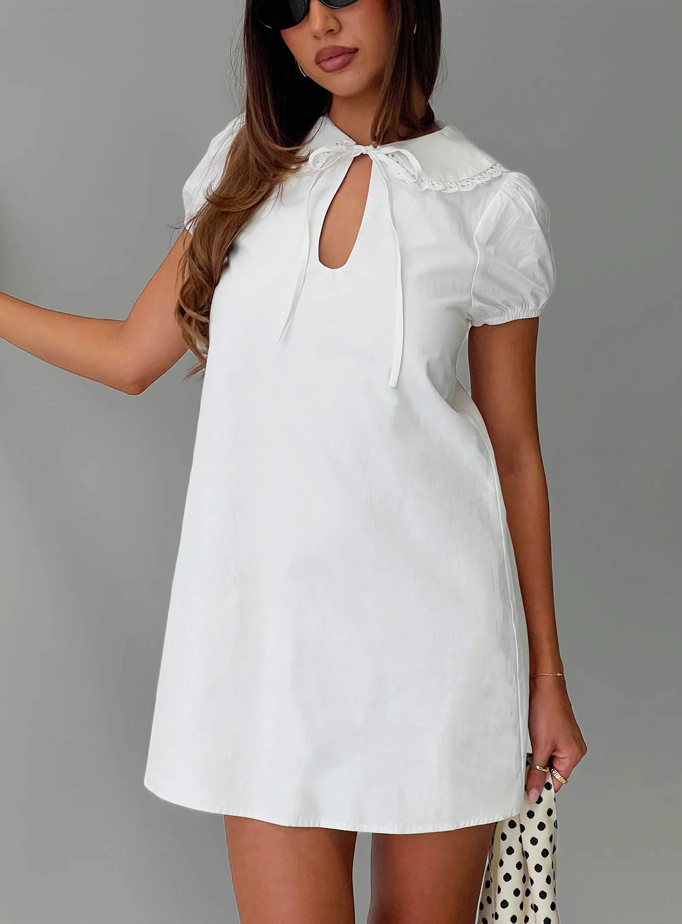 You've Got Mail Lace Trim Keyhole Mini Dress White