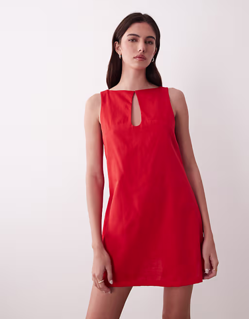 slash neck keyhole mini sundress in fiery red