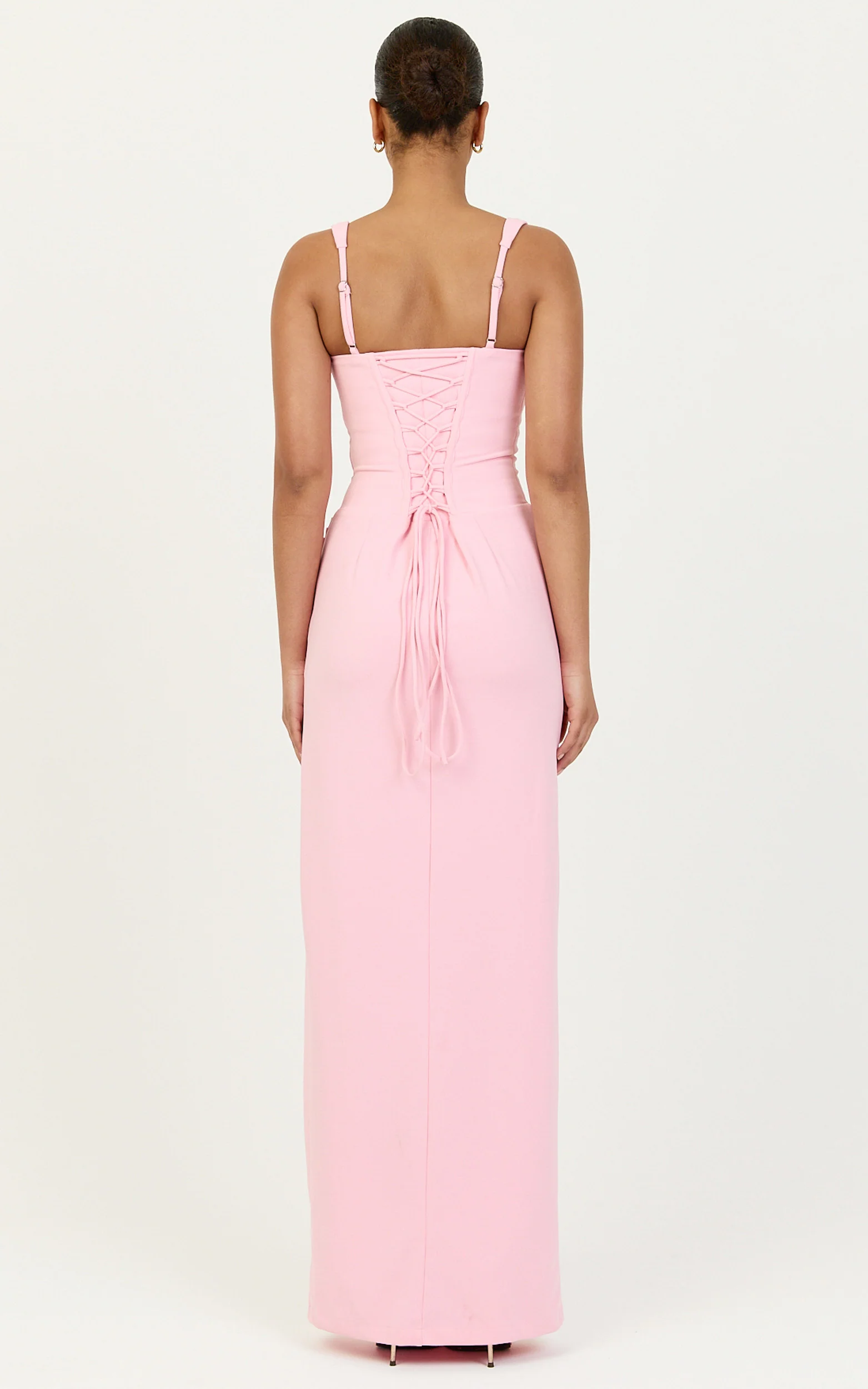 Amara Maxi Dress - Corset Bodice Lace Up Dress in Pink