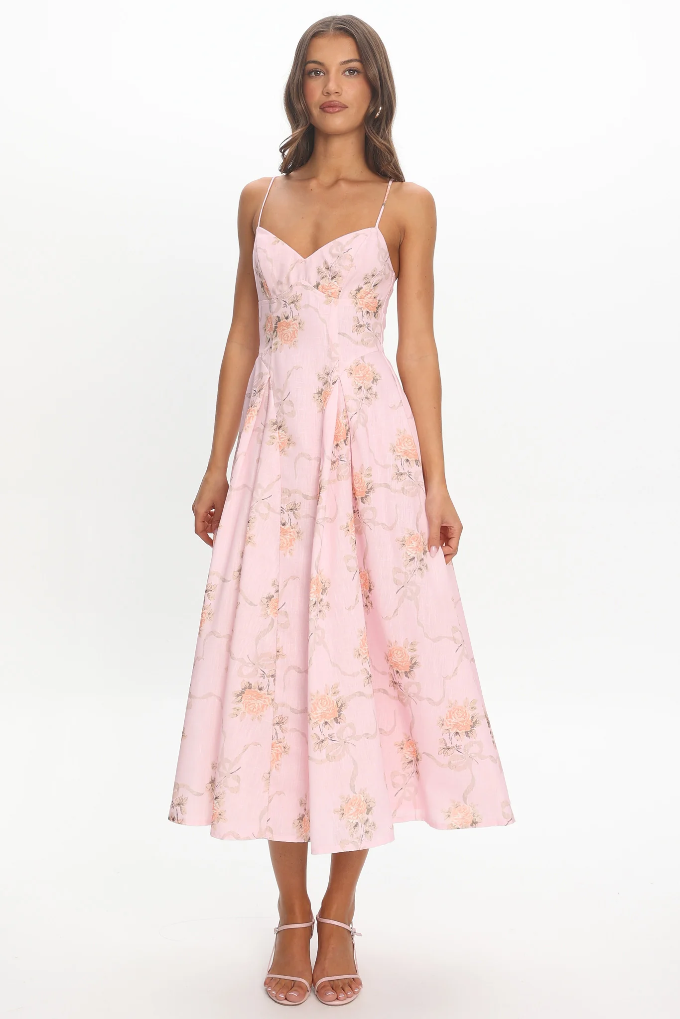 Get My Attention Pleat Waist Maxi Dress Bow Pink