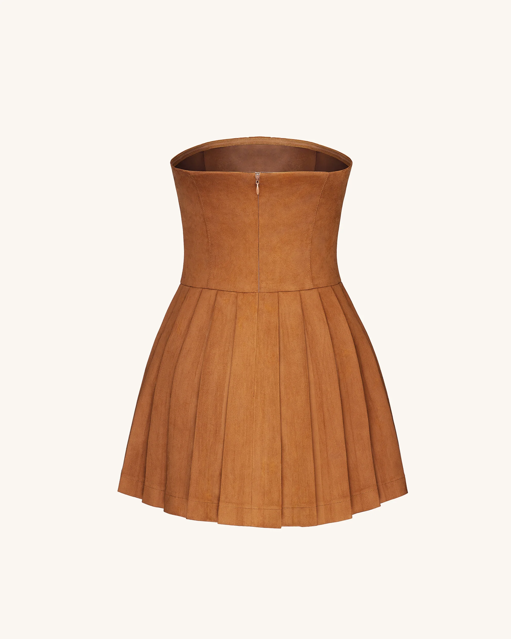 Ellie Pleated Velvet Dress - Caramel - FASHION NOB
