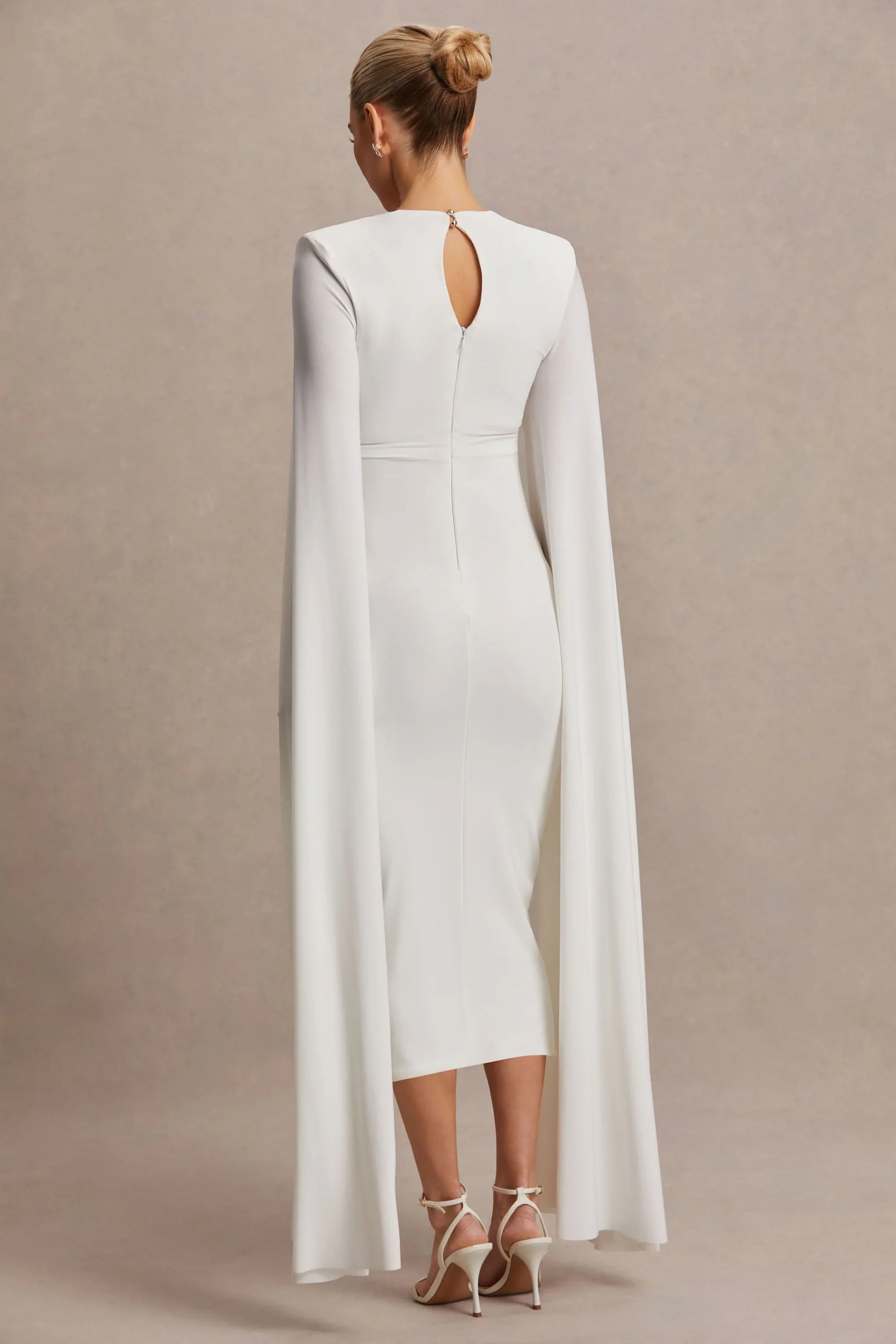 Flawless | White Square-Neck Maternity Midi Dress With Cape-Sleeves