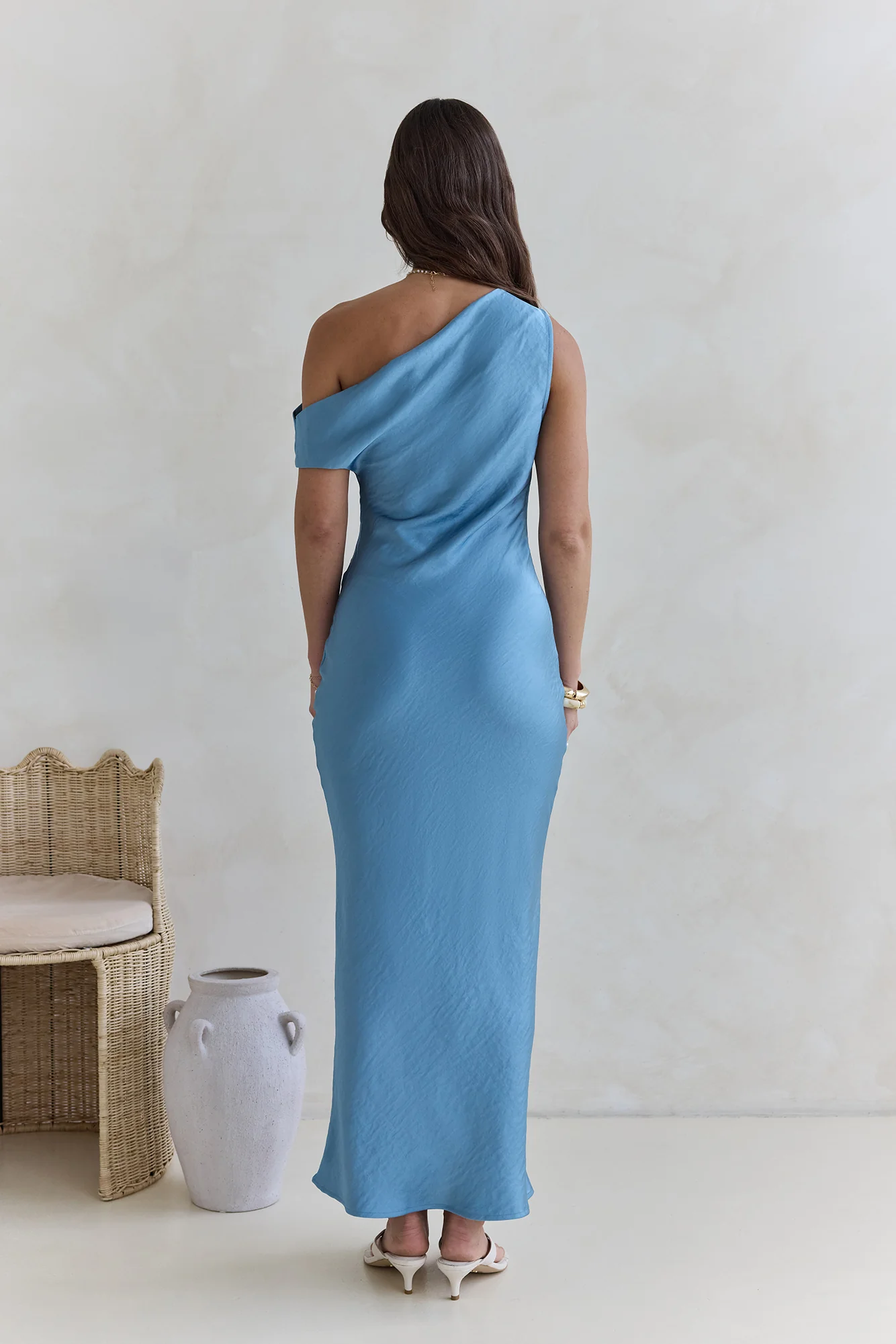 Noir Evenings Off Shoulder Satin Maxi Dress Blue - luluinthesky