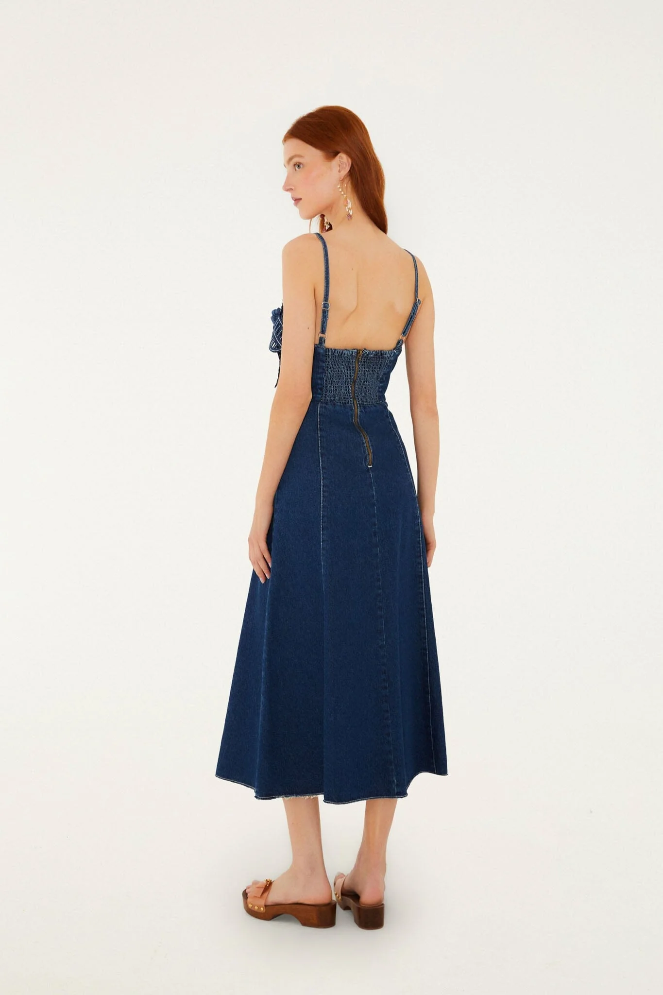 Denim 3D Flower Cut-Out Midi Dress