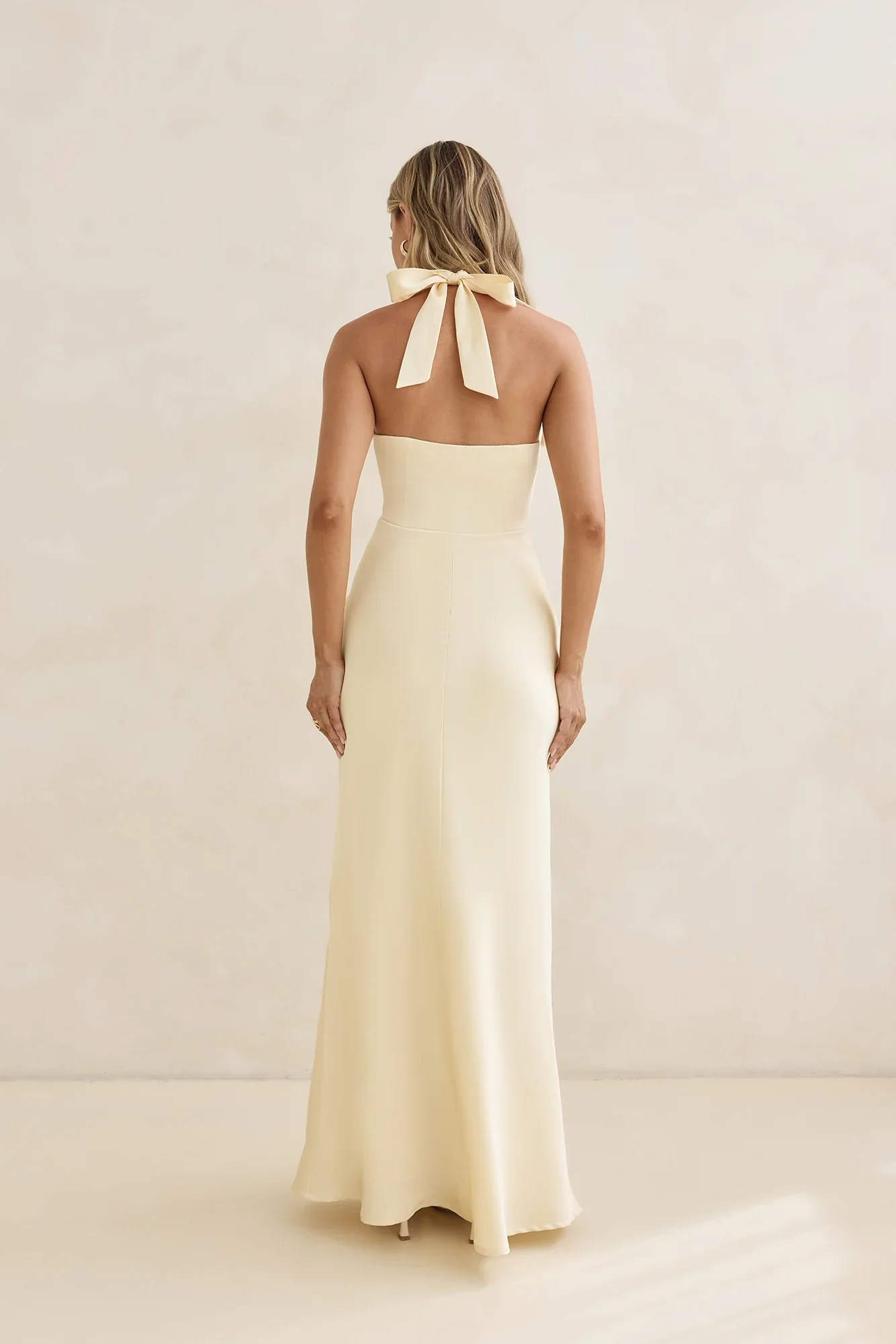 Charm Of Yours Satin Halter Maxi Dress Yellow