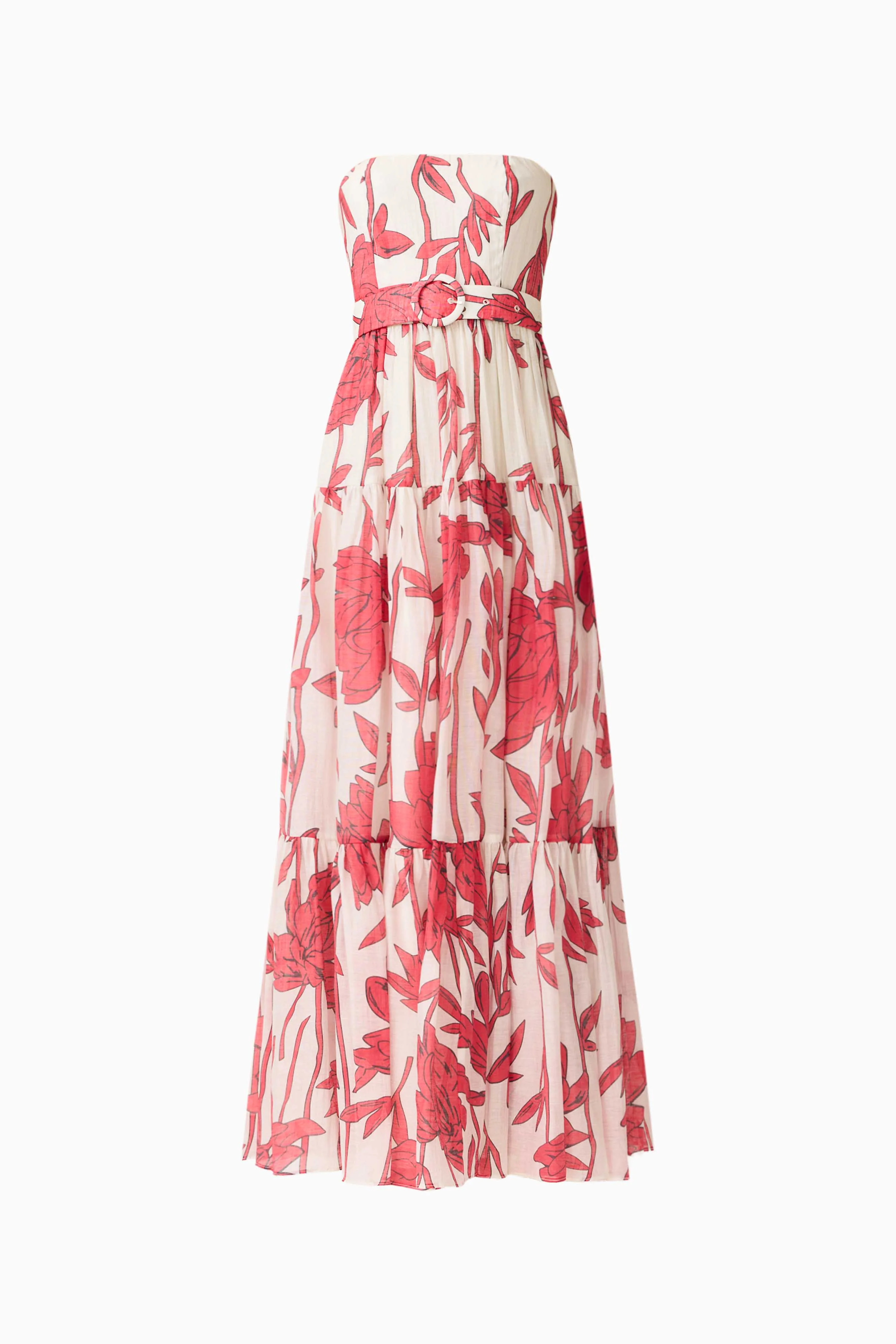 CURAAE Viva Belted Maxi Dress in White and Red