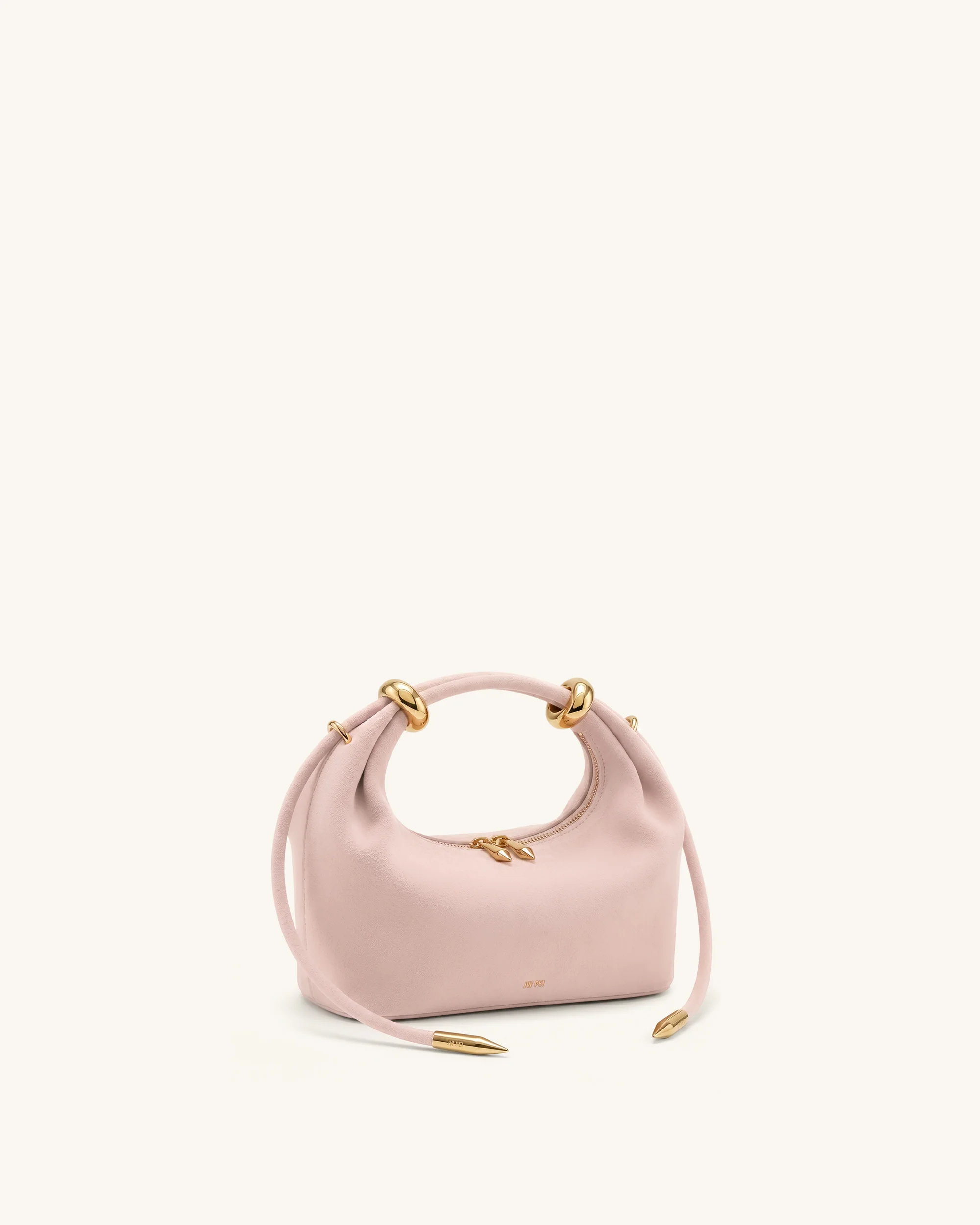 Ellie Faux Suede Metal Ring Embellished Top Handle Bag - Pink