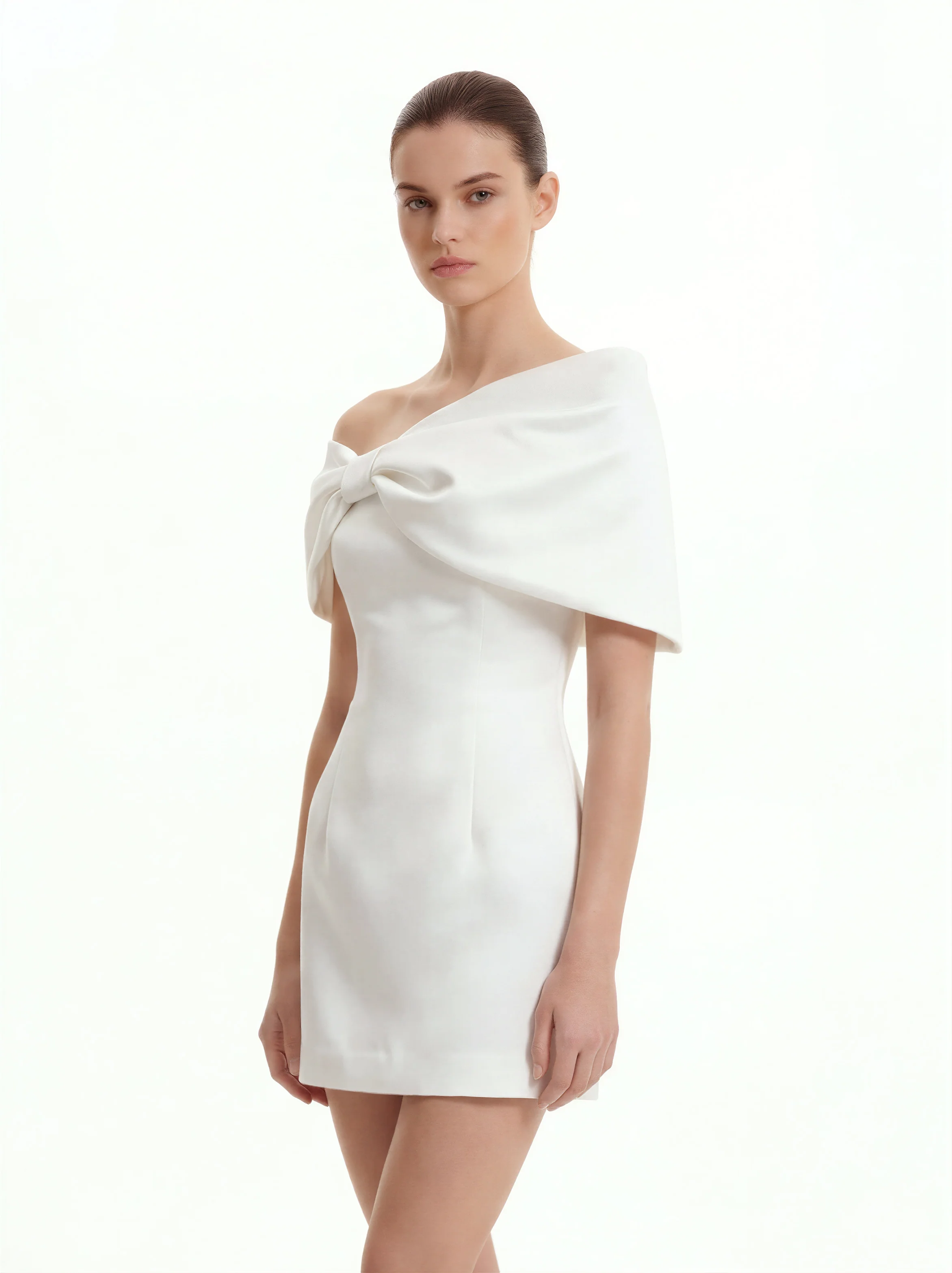 Satin Asymmetric Bow Mini Dress - White - luluinthesky