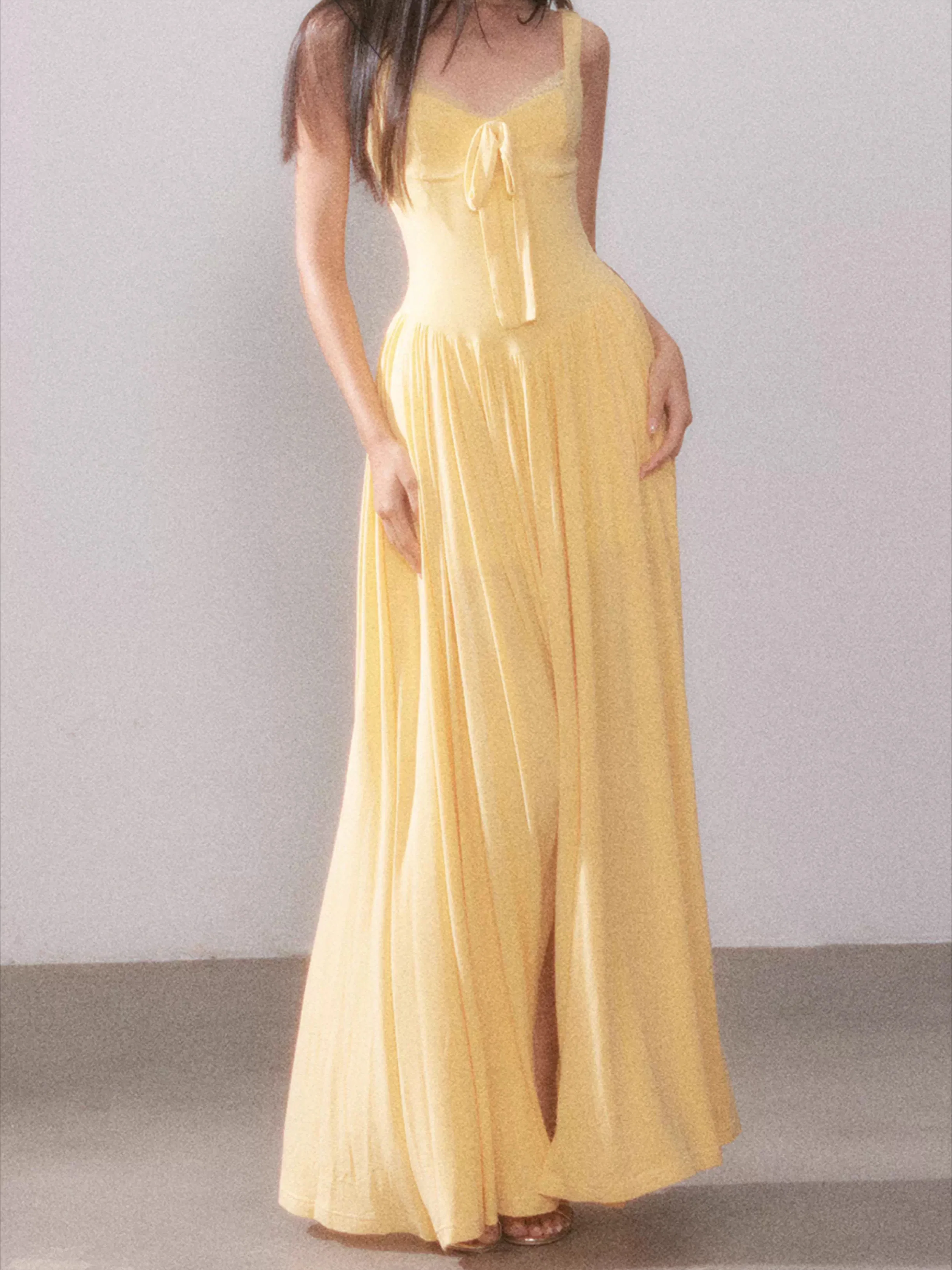 Mist Veil Muse Lace Knit Split Maxi Dress