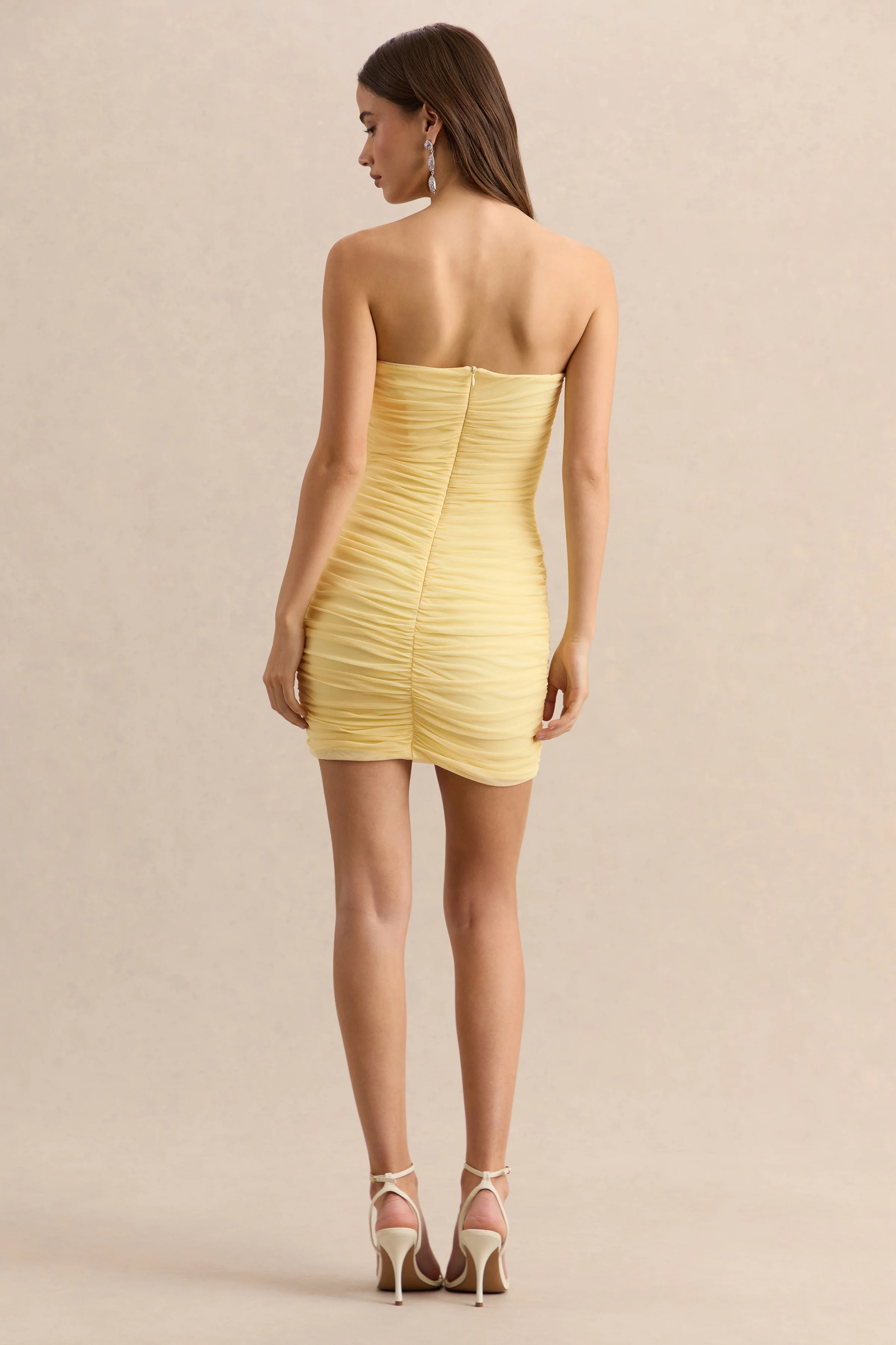 Merisse | Lemon Bandeau Mini-Dress With Ruched-Detailing