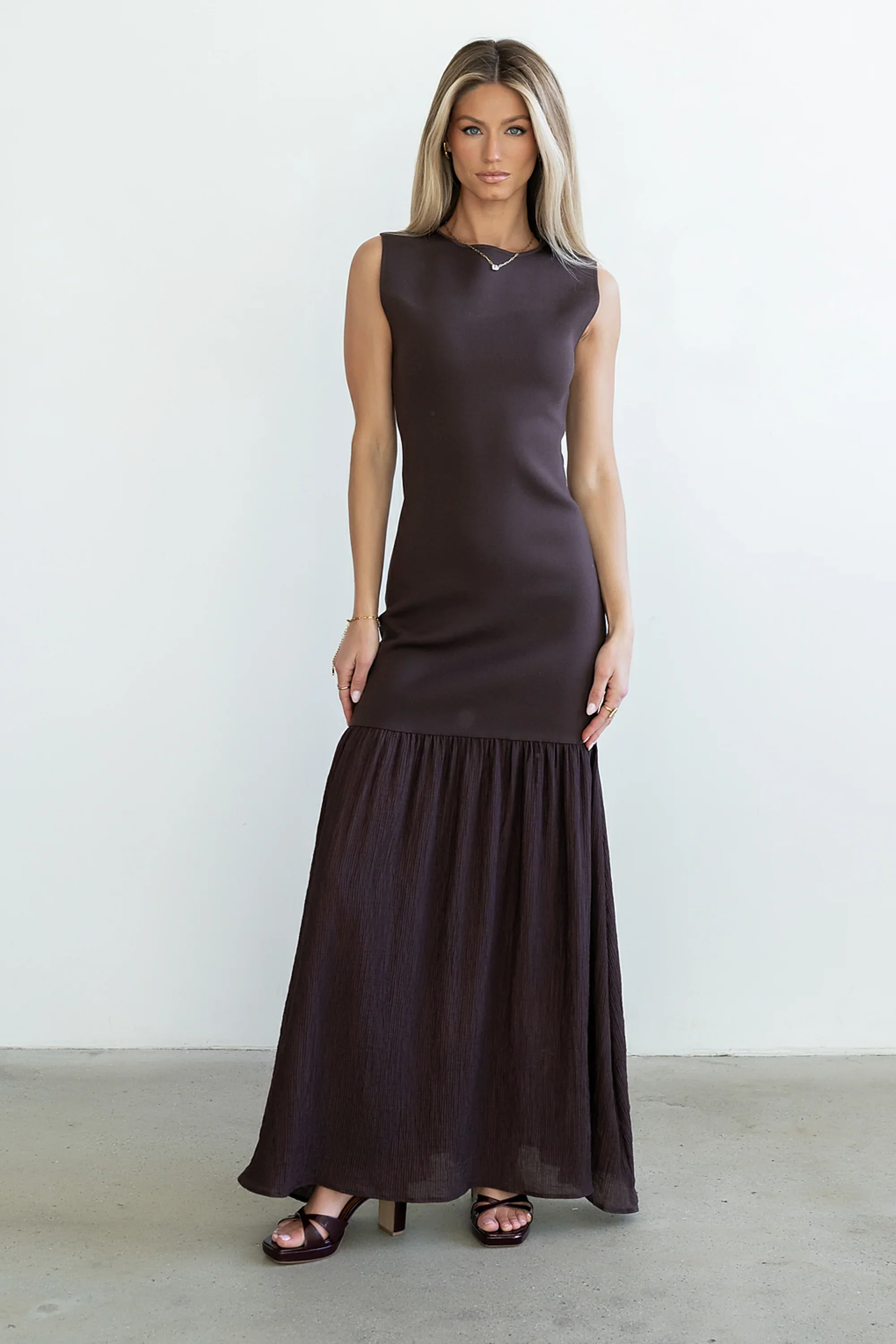 Lindsey Mermaid Maxi Dress in Brown