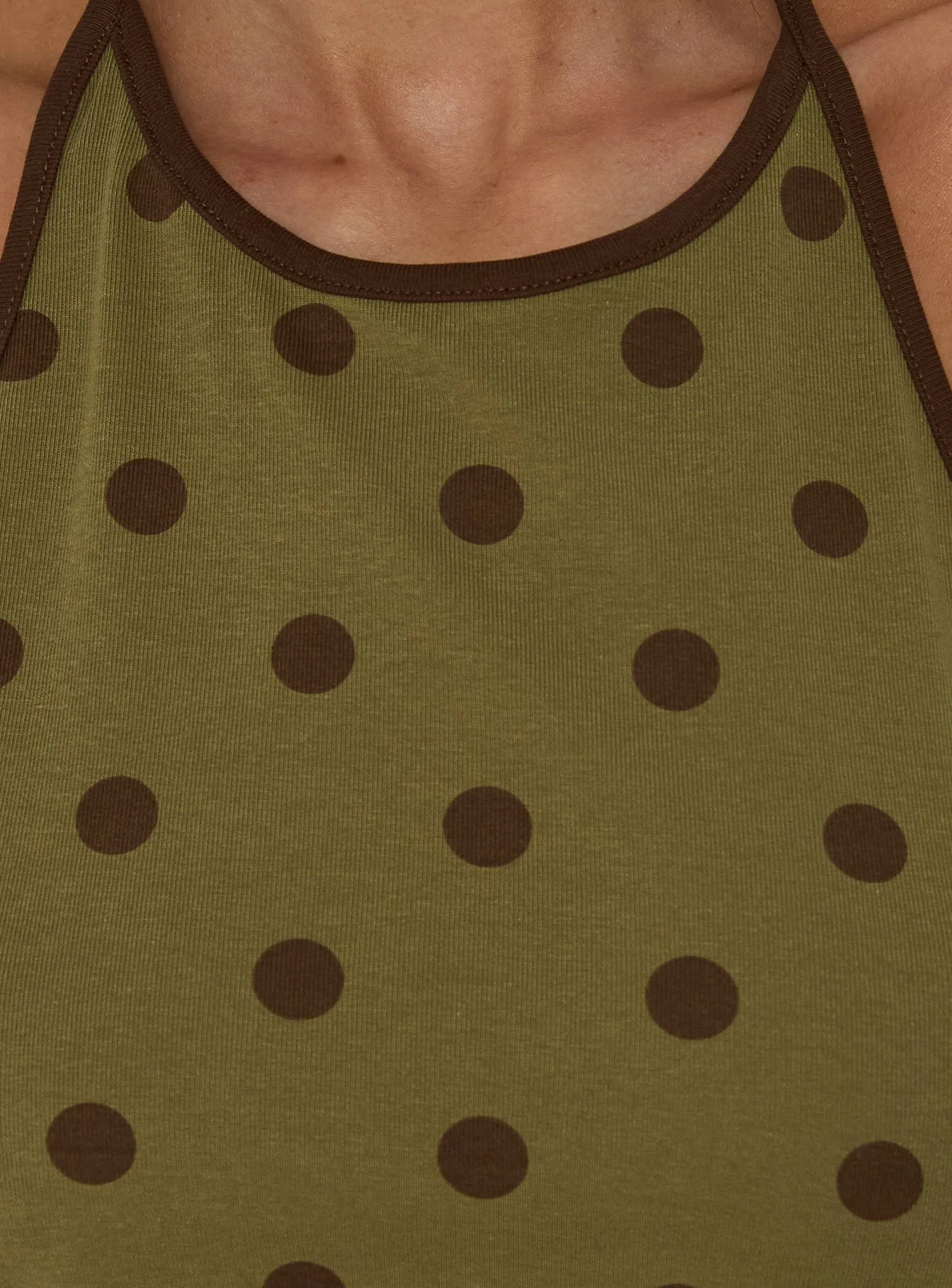 Speranza High Neck Halter Top Green Polka Dot