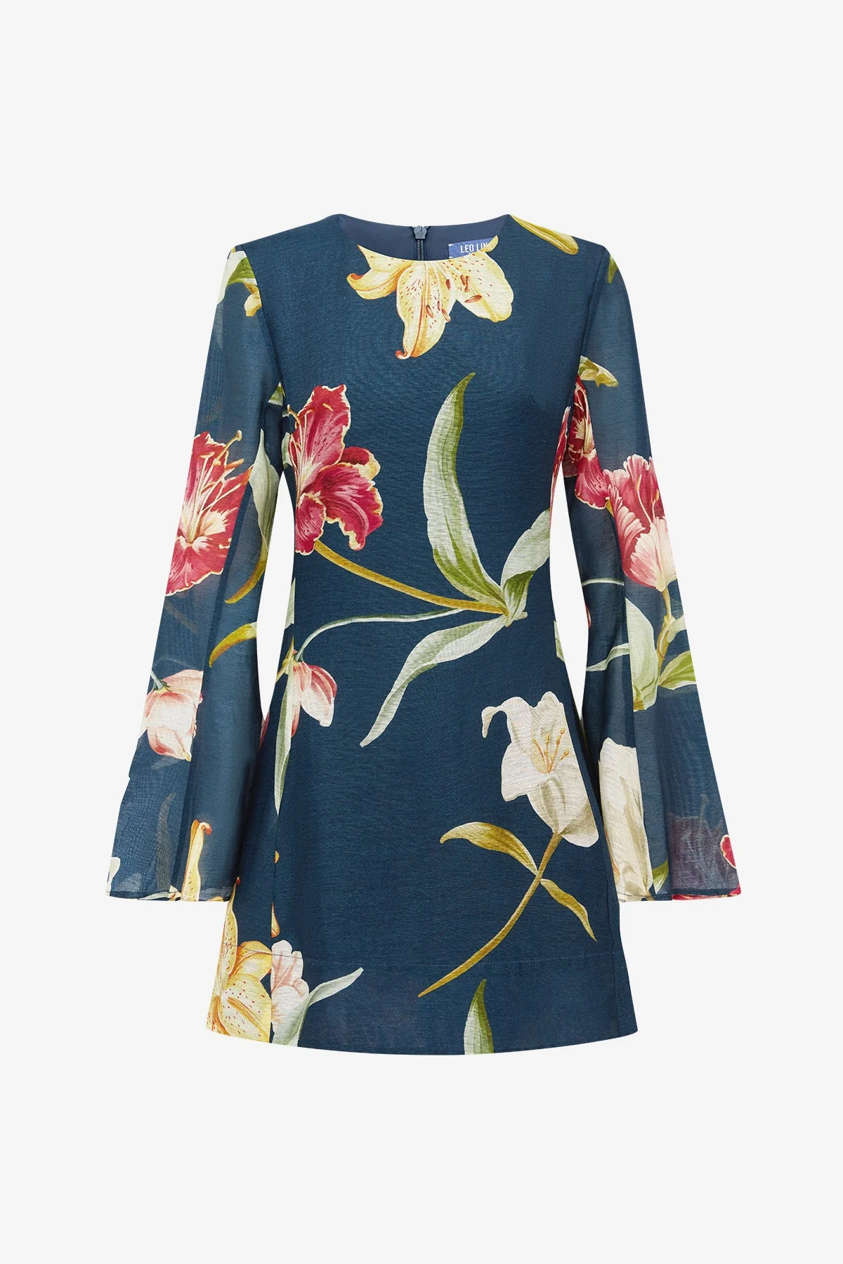 Suzanne Bell Sleeve Mini Dress - Lily Print in Indigo