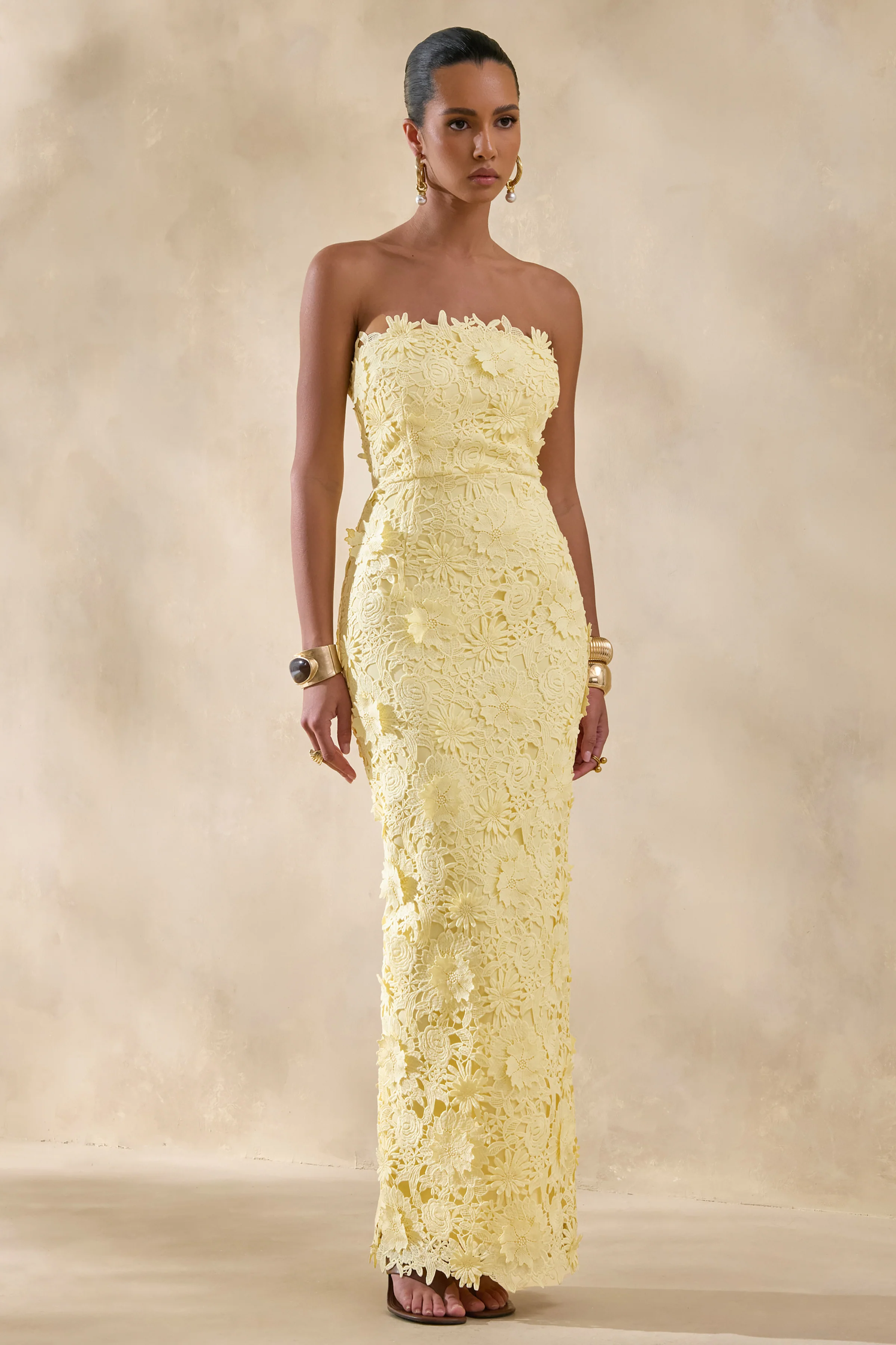 Gracie | Lemon Lace Bandeau Maxi Dress