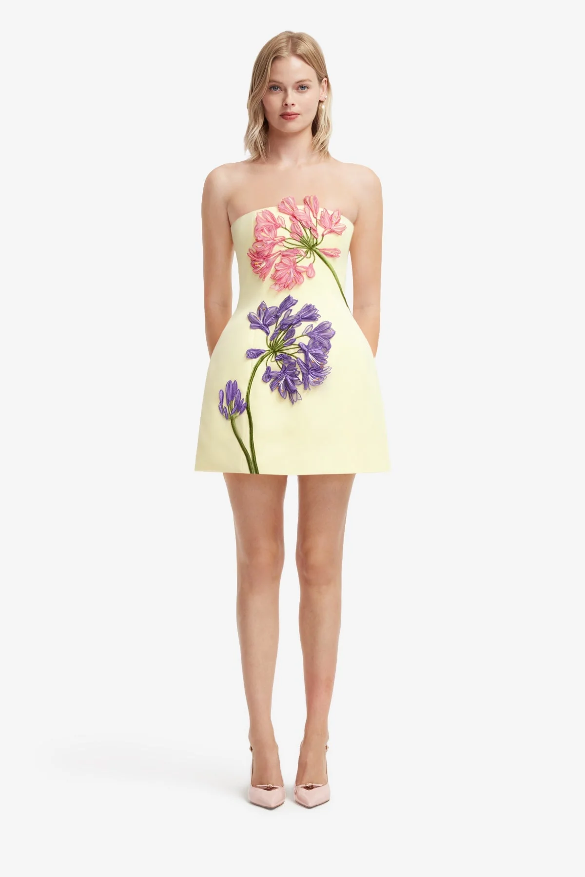 Roselle Appliqué Bustier Mini Dress - Agapanthus Print