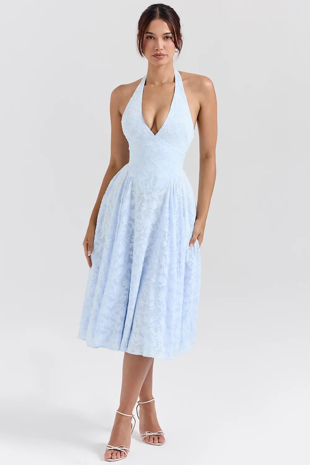 bluebell floral jacquard halter midi dress