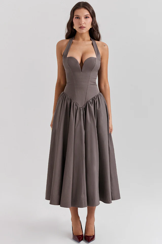 Coquette Scarlet Halter Midi Dress