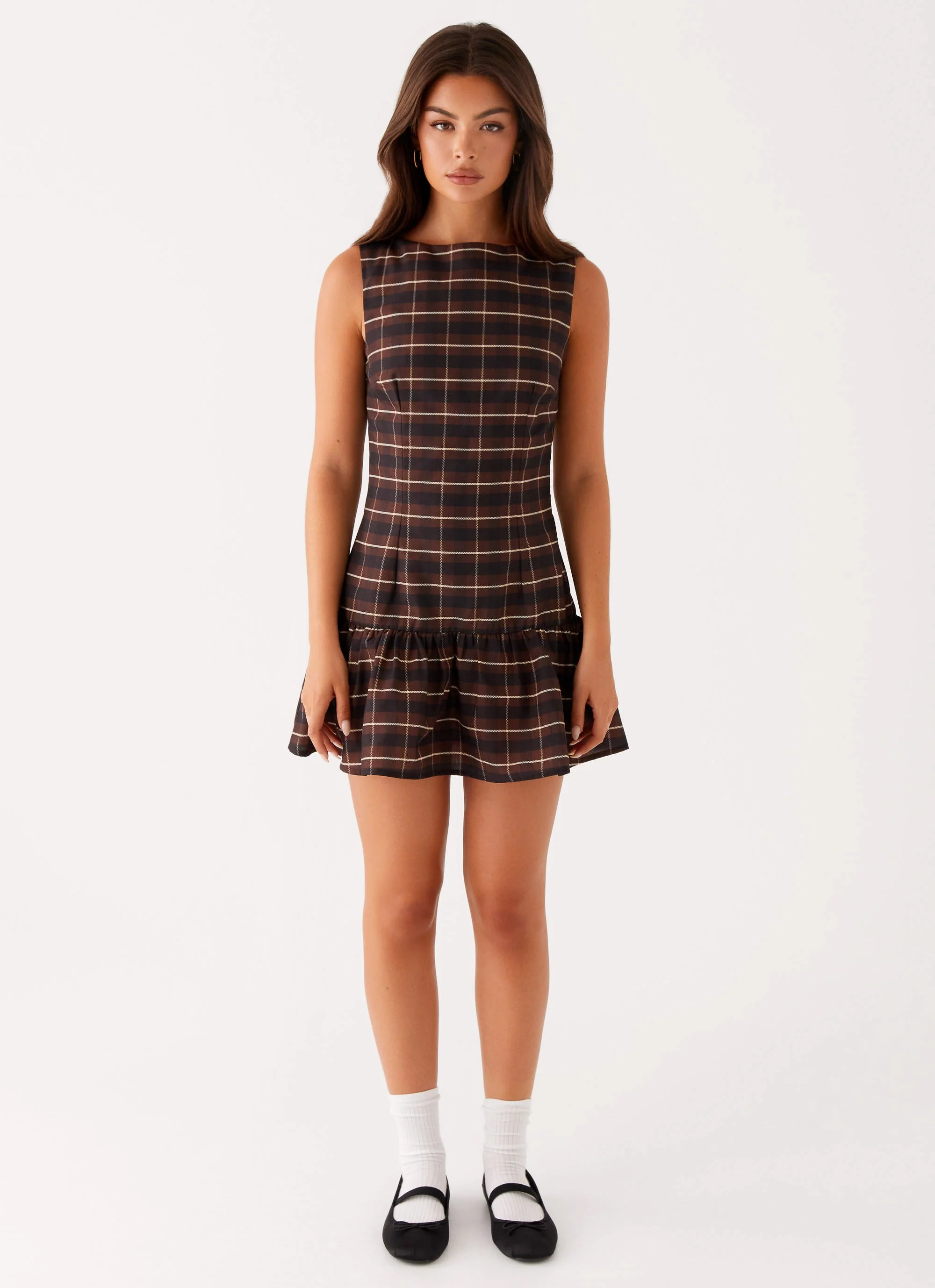 Arizona Mini Dress - Brown Black Check - luluinthesky