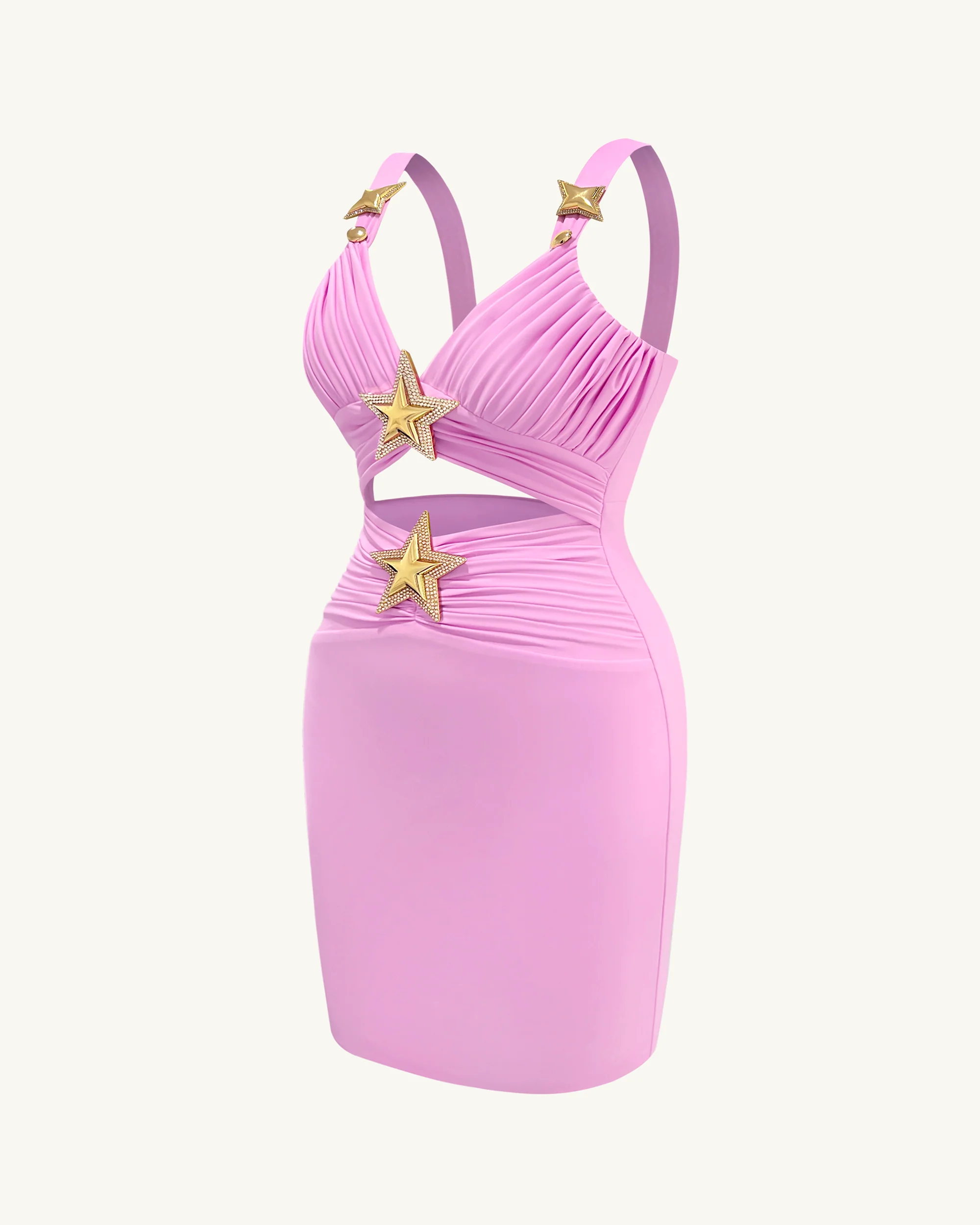 Mini Dress with Star Details - Pink - luluinthesky