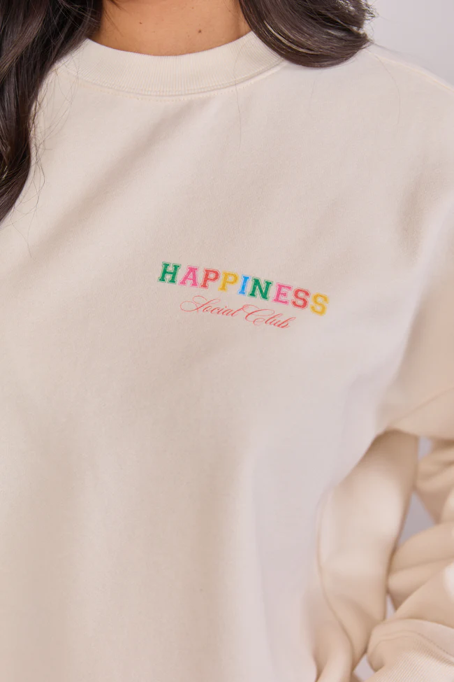 Happiness Social Club Cream Graphic Sweatshirt