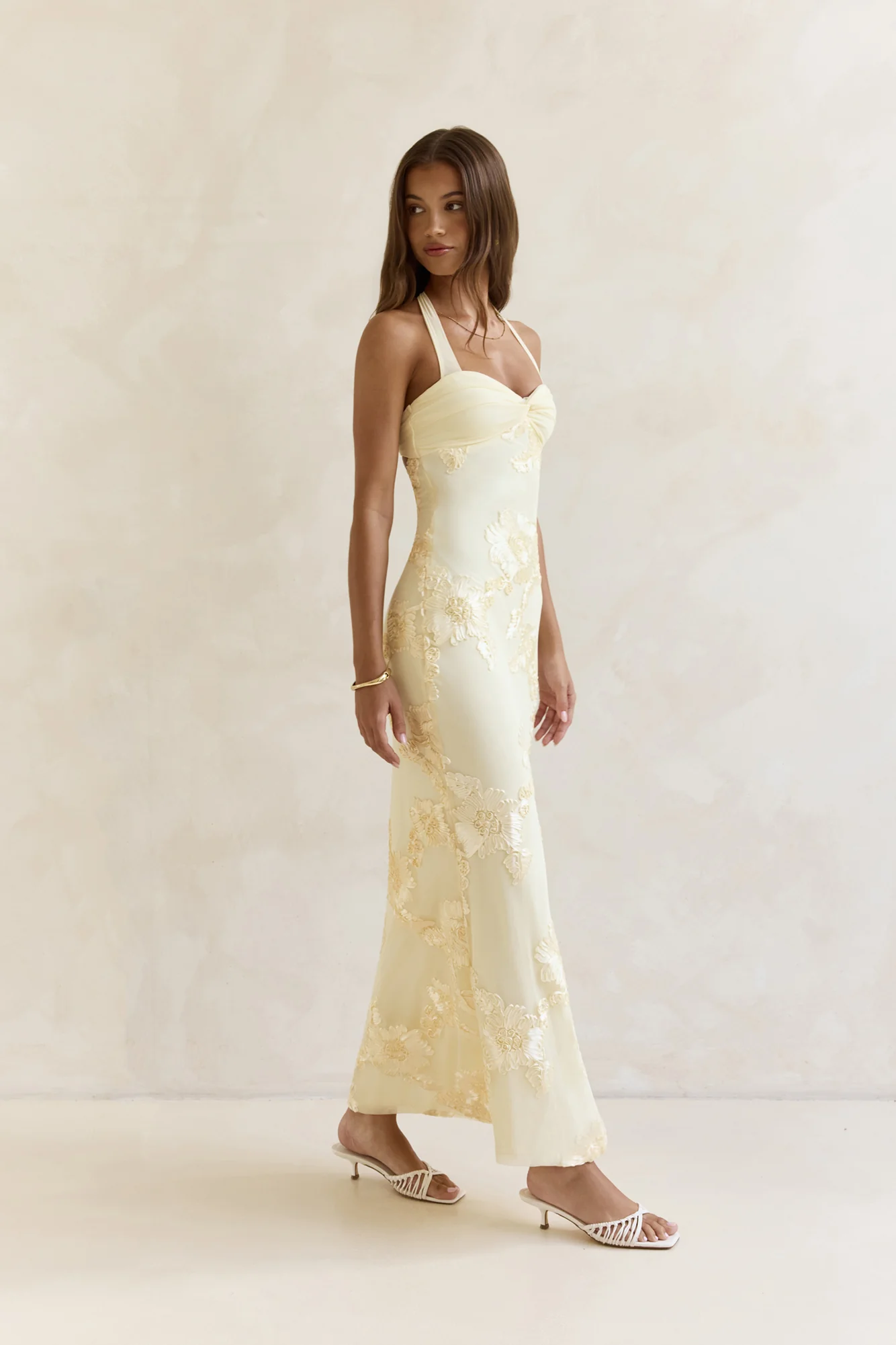 Skybloom Mesh Halter Maxi Dress Yellow - luluinthesky
