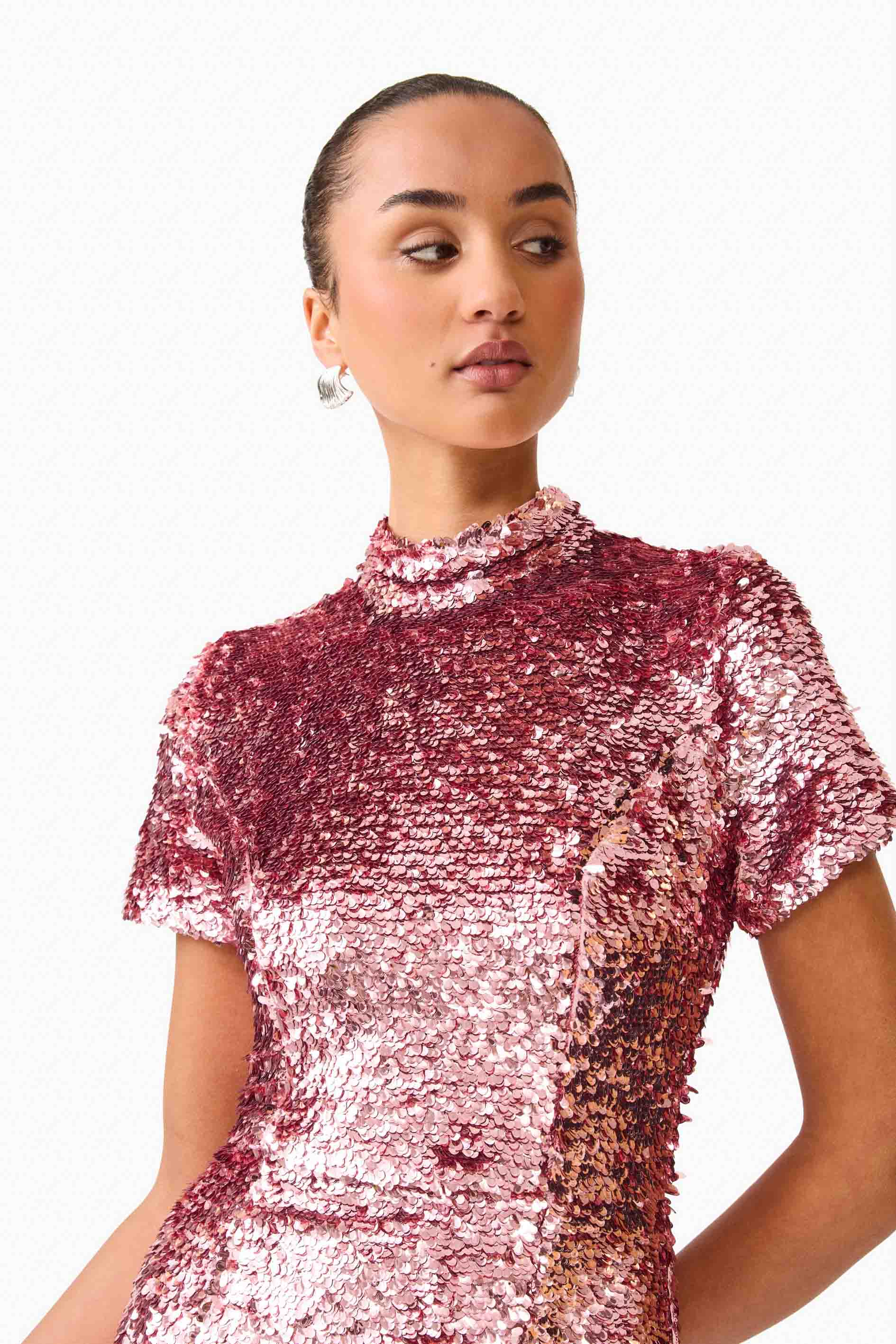 Alissa Sequin Midi Dress in Pink