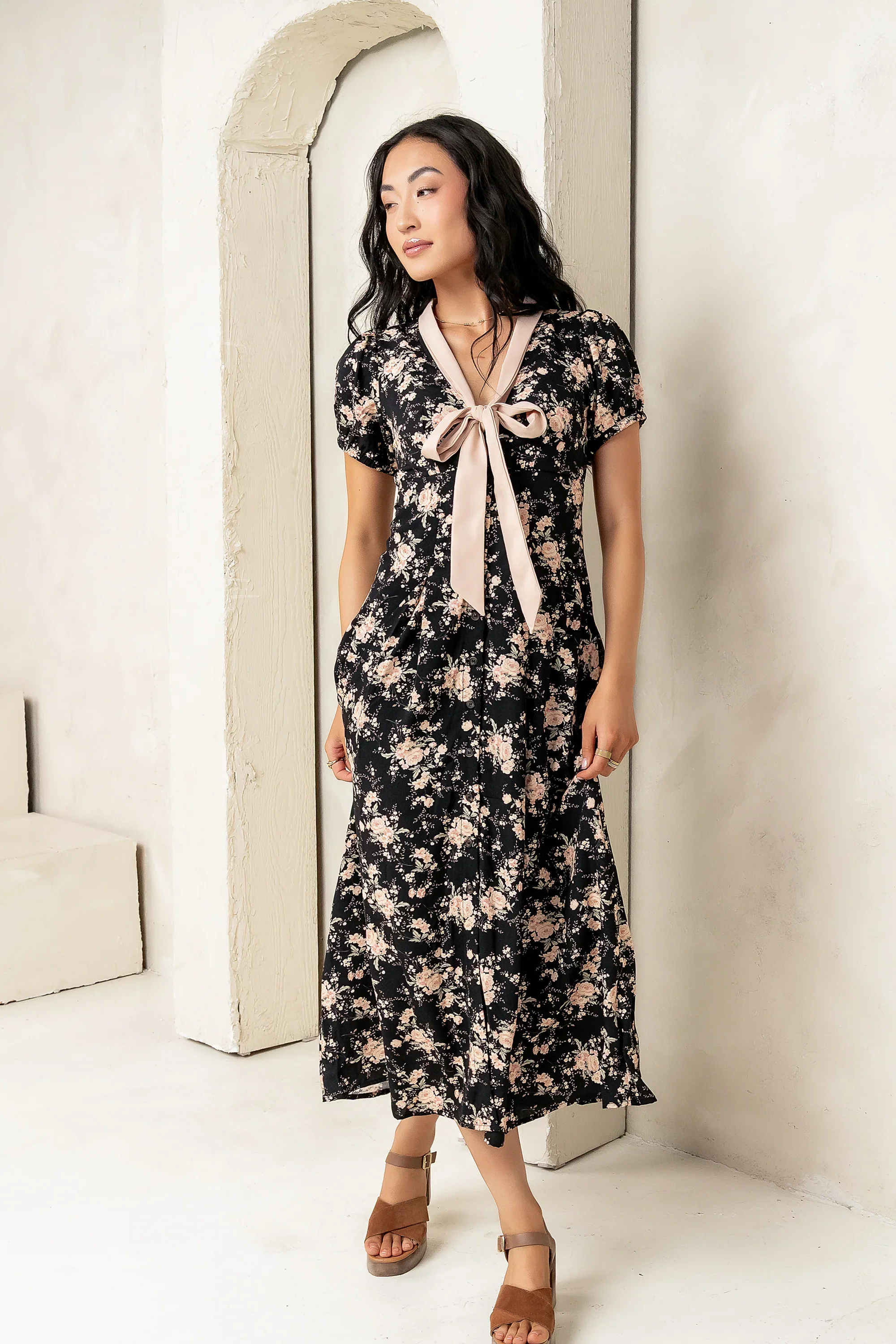 Vera Floral Maxi Dress in Black