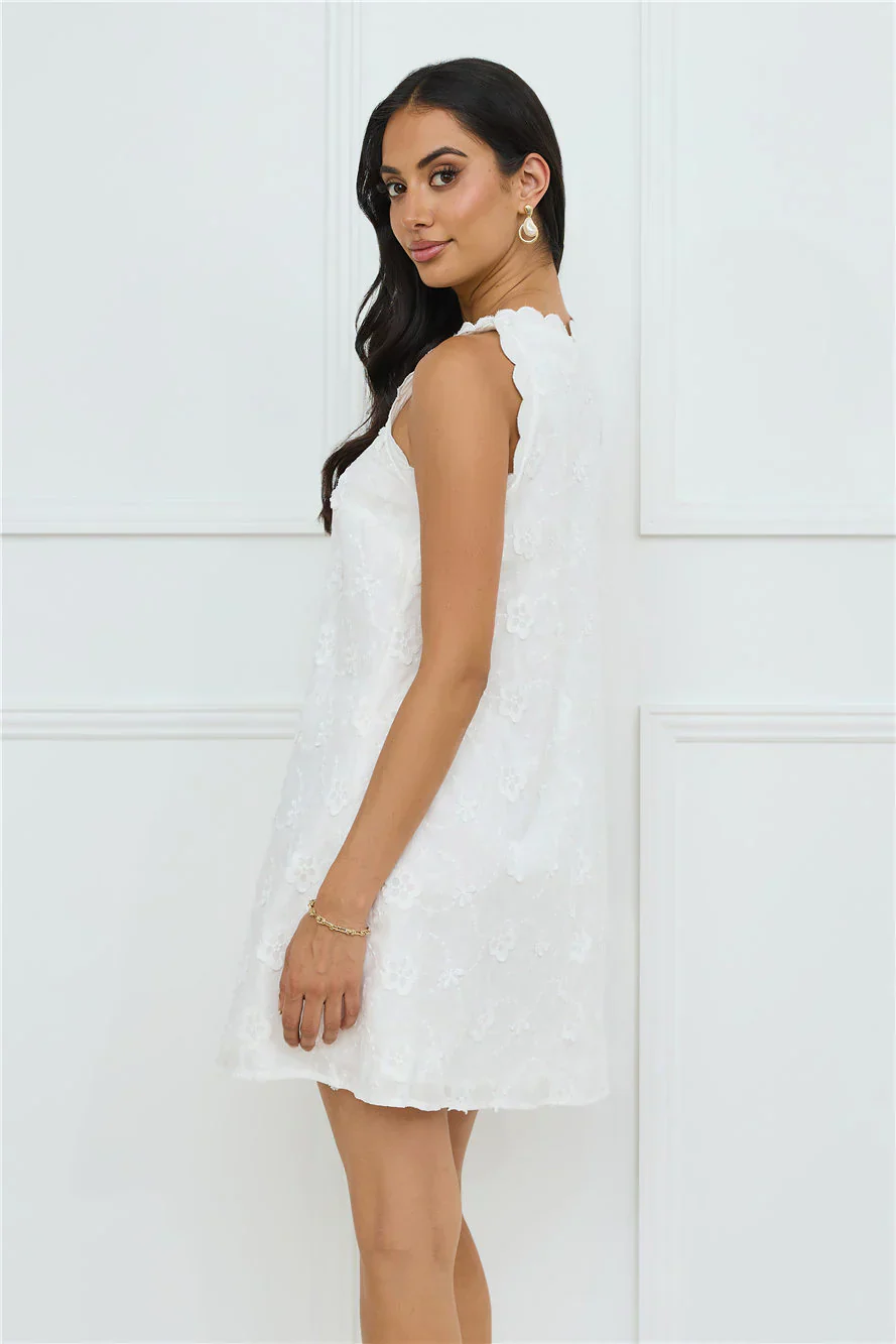 Seashell Chic Embroidered Mini Dress White