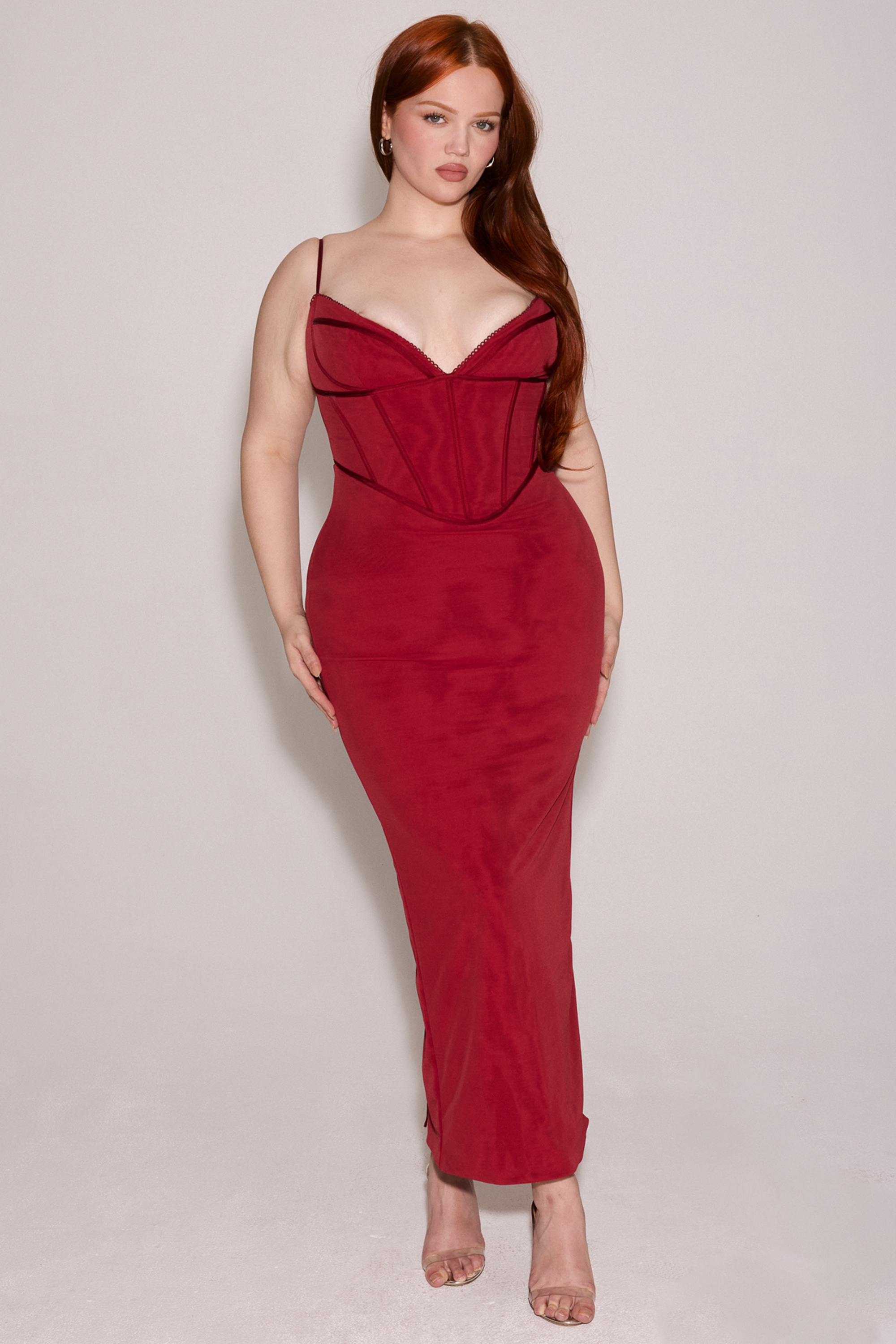 Wine Mesh Bodycon Maxi Dress