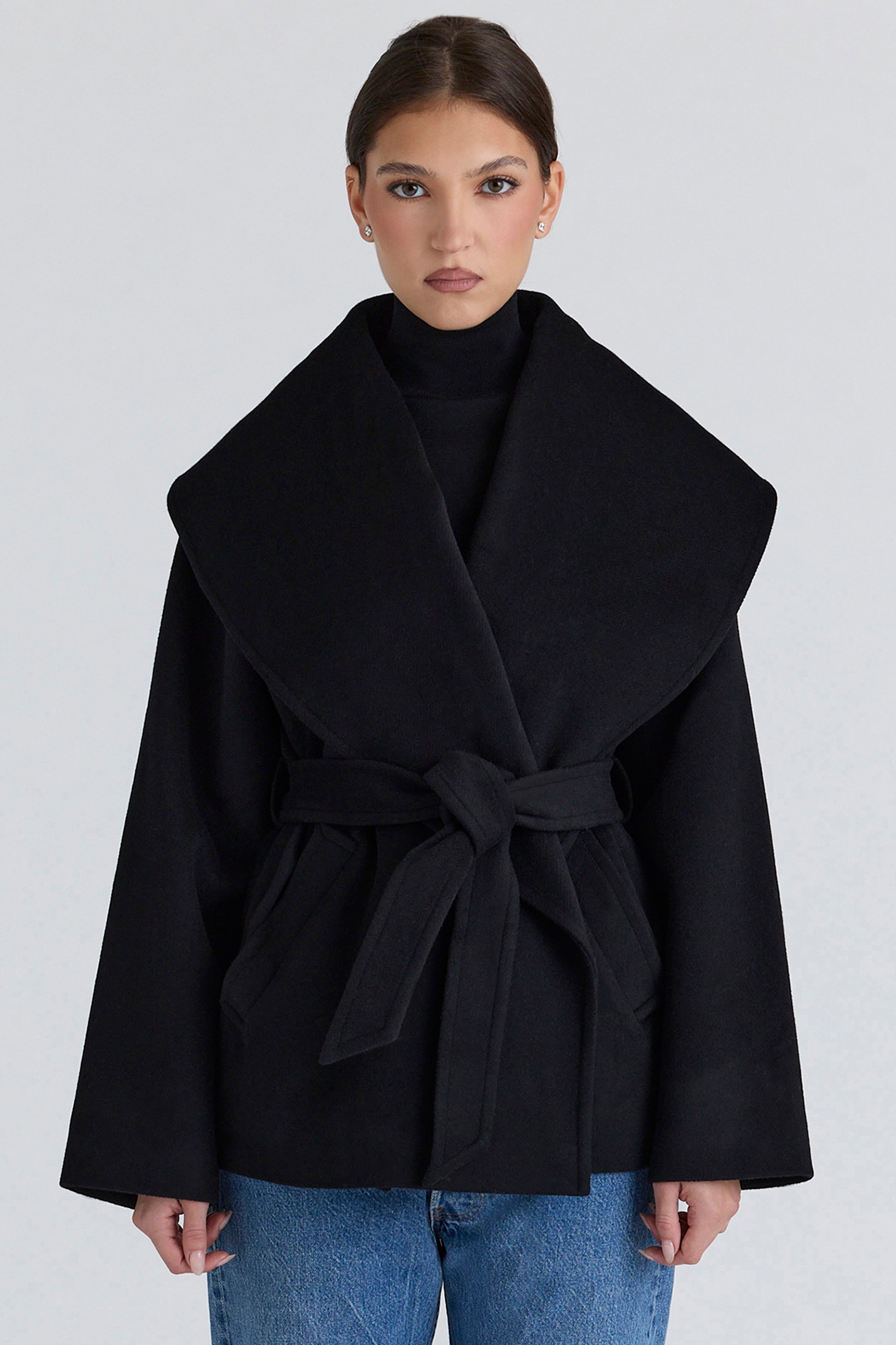 black wool shawl collar jacket