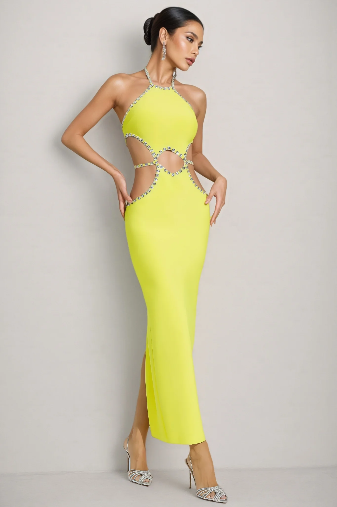 Lucy Yellow Cut Out Bodycon Maxi Dress