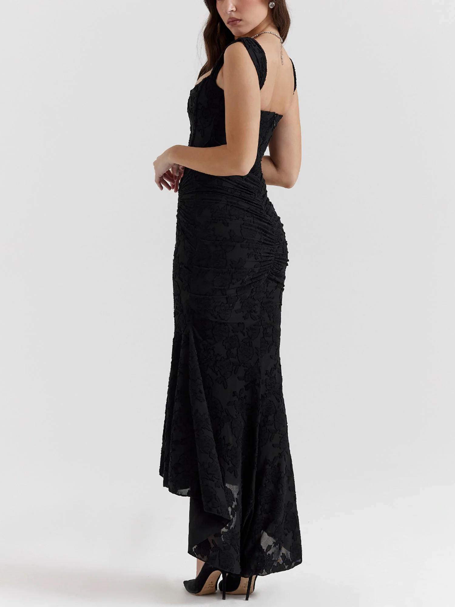 Black Textured Asymmetrical Midi Dress