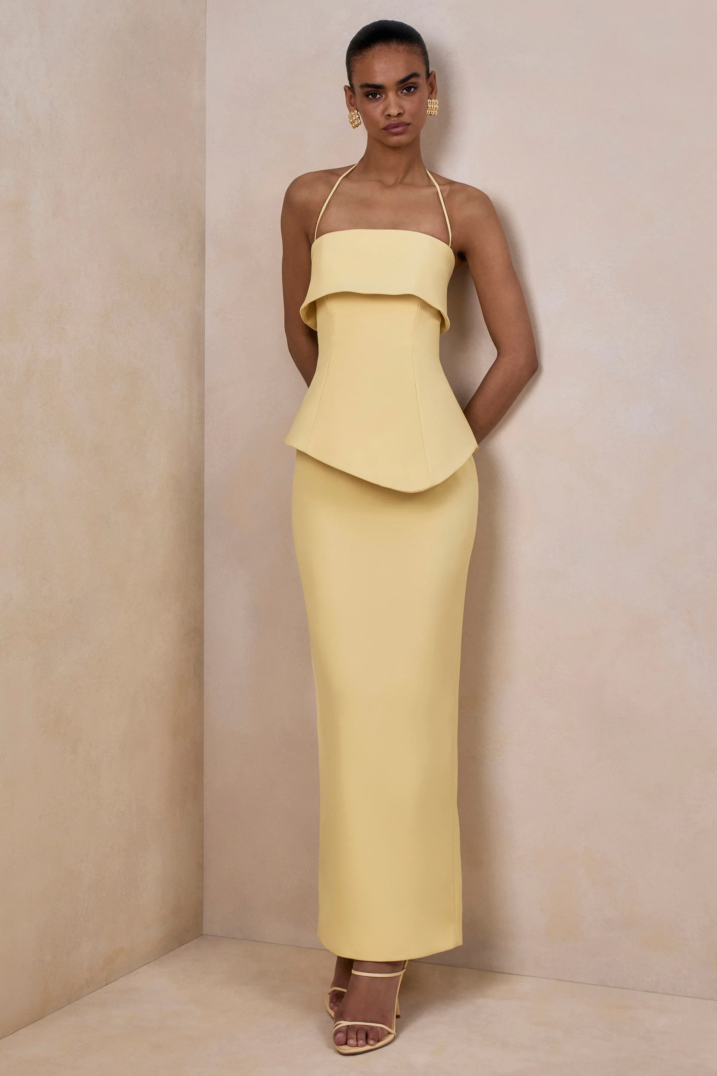 Fran | Lemon Square-Neck Corset Maxi Dress
