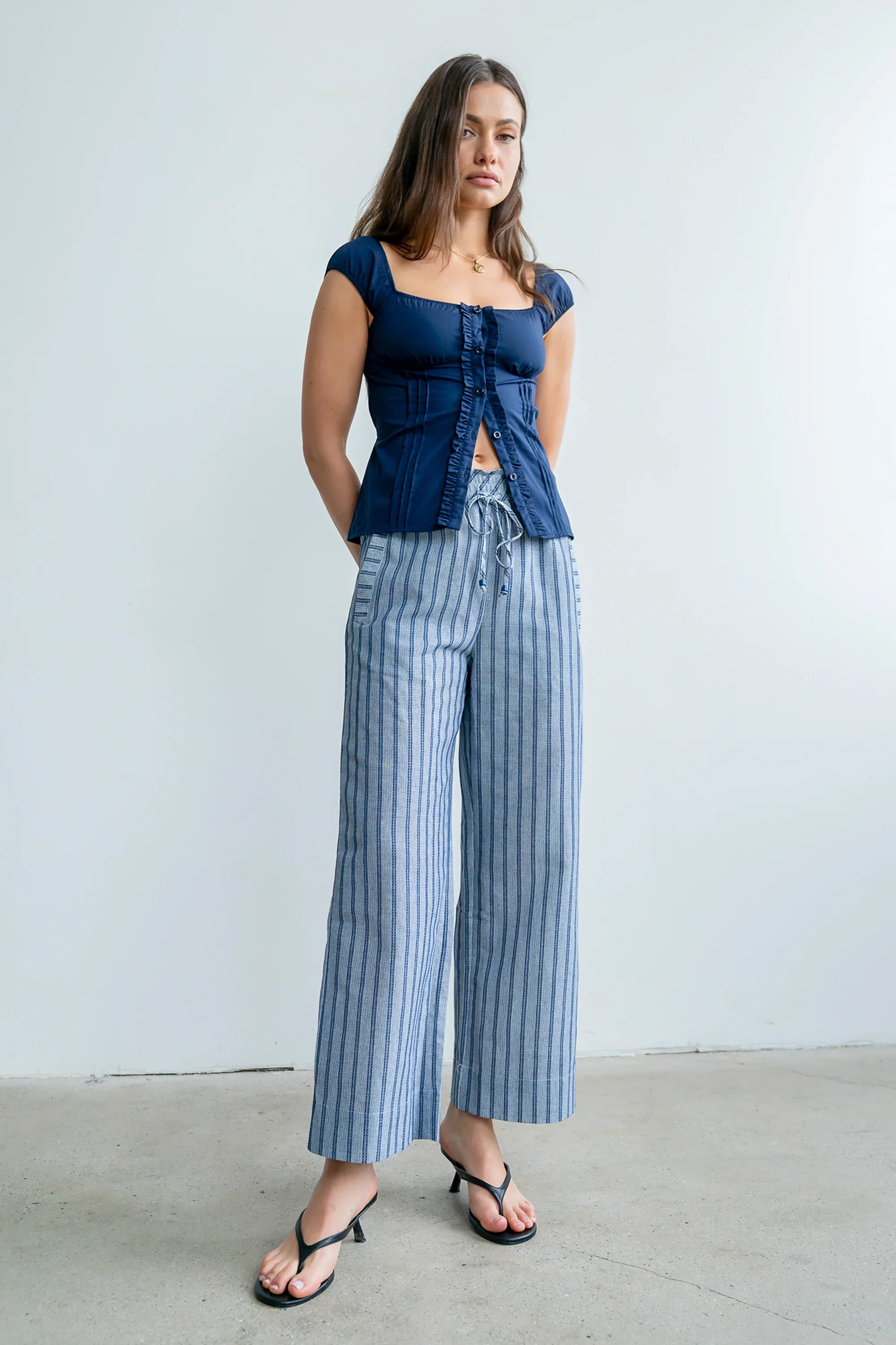 Paloma Pleated Blouse in Navy