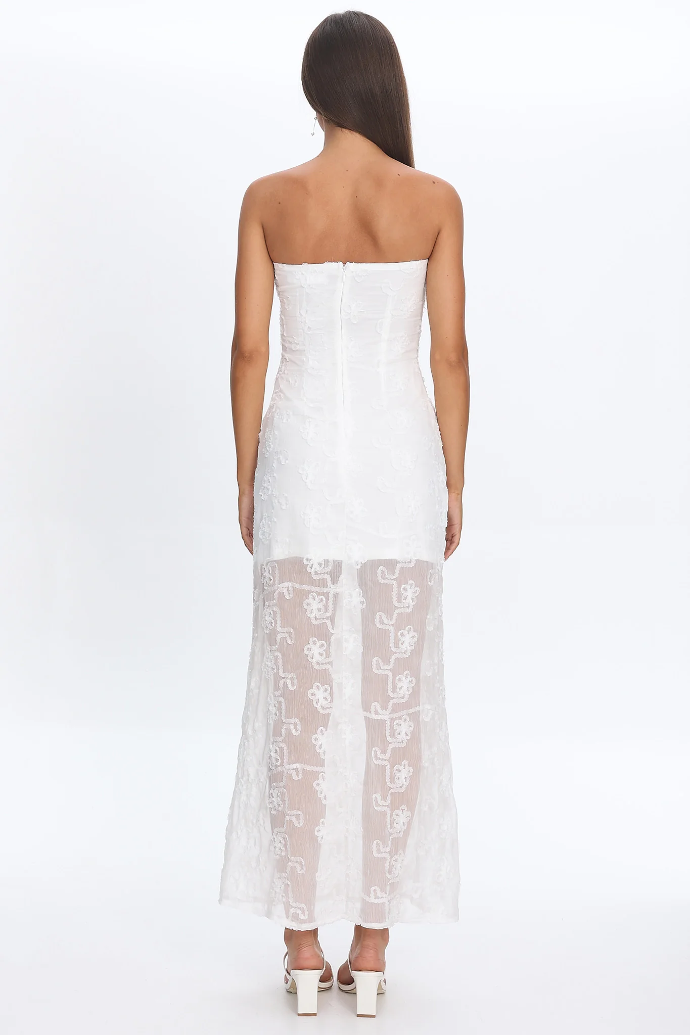 Arlise Strapless Lace Maxi Dress White