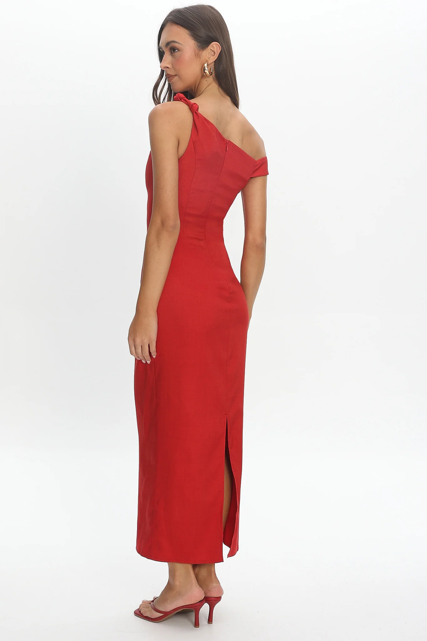 Heating Up Asymmetric Neckline Maxi Dress Red - luluinthesky