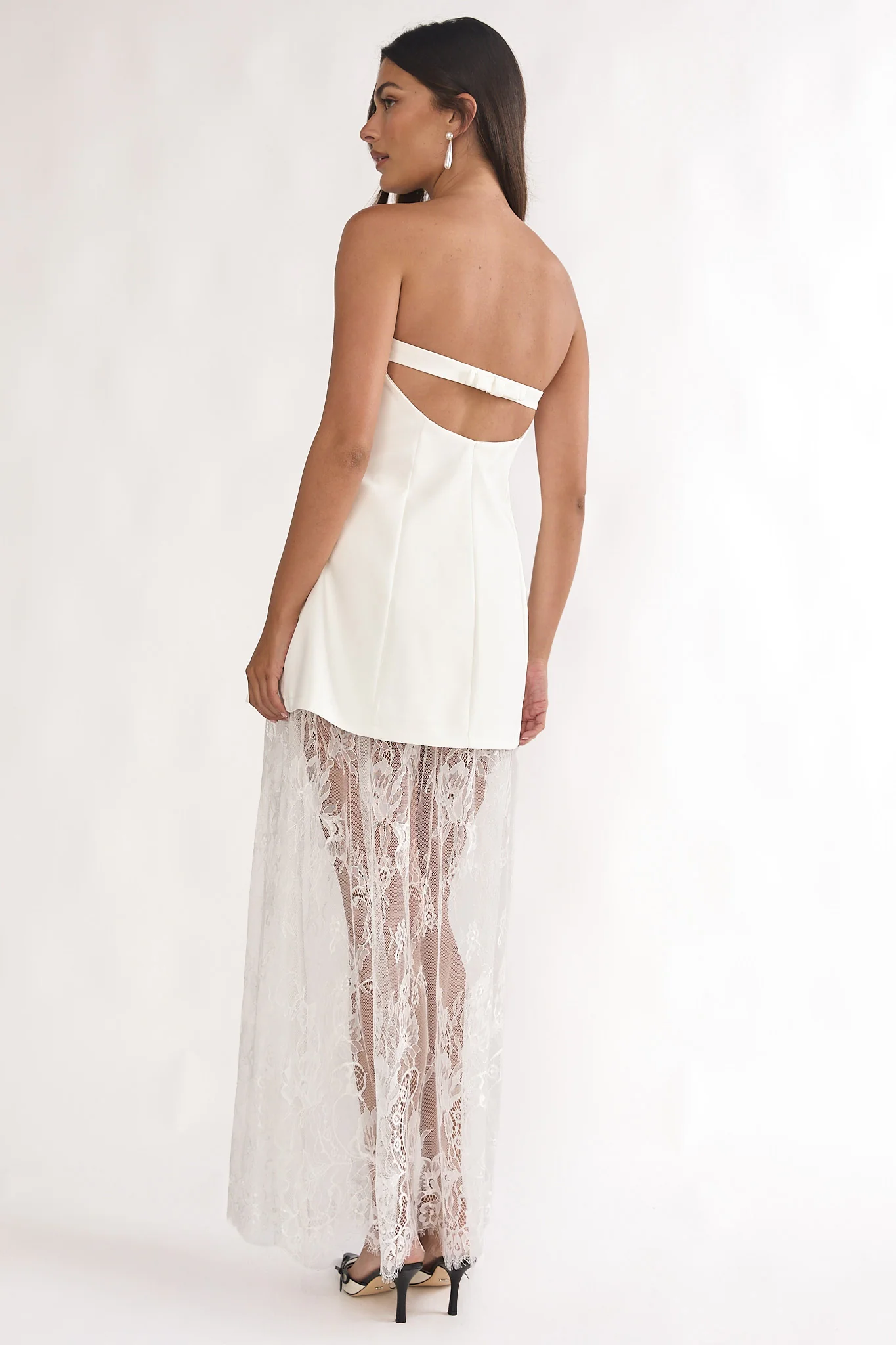 Talina Strapless Two-Piece Lace Skort Set White - luluinthesky